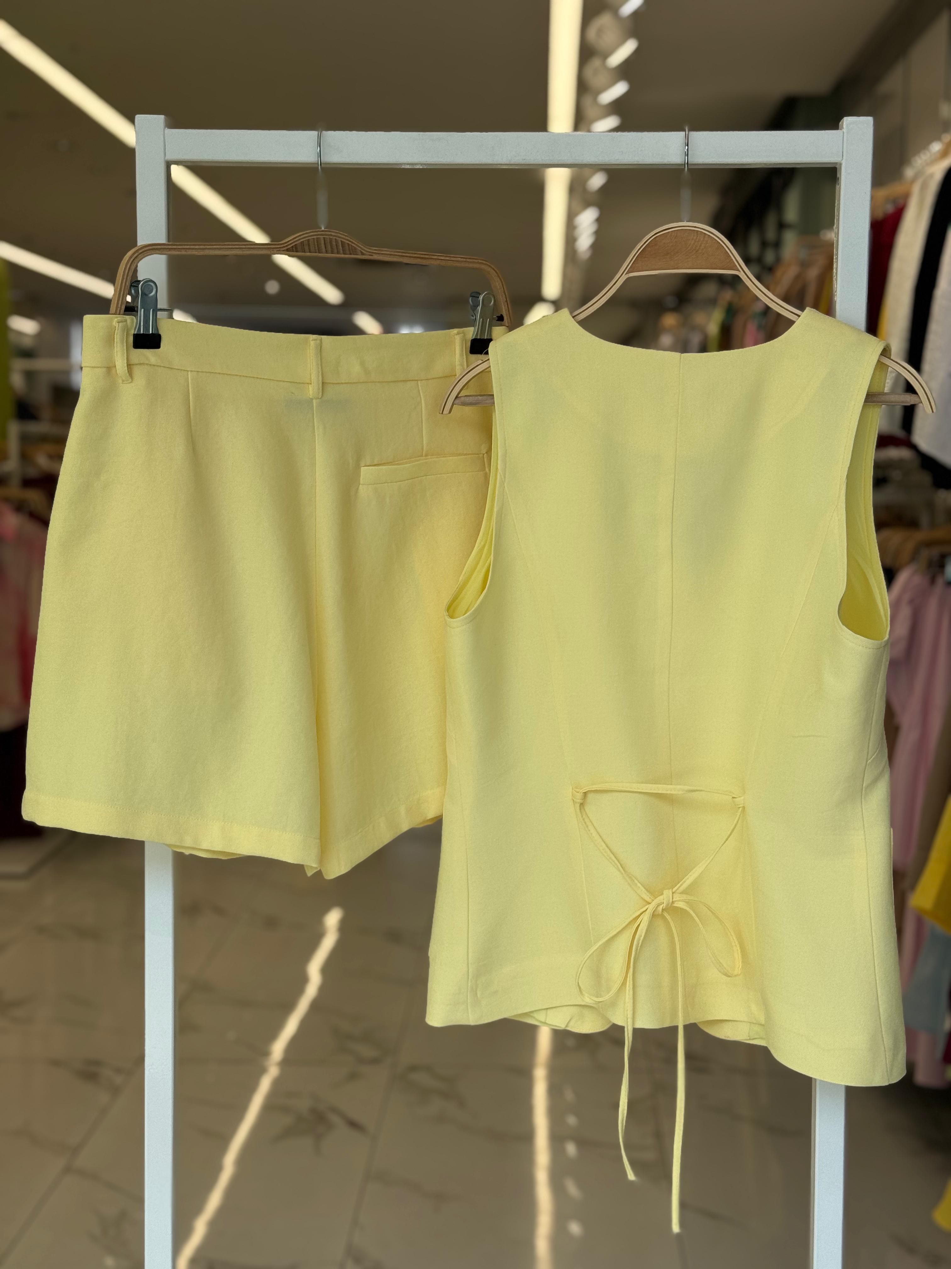 S5Y10208Gold Düğme Detaylı Yelek Şort Cotton Takım 10208