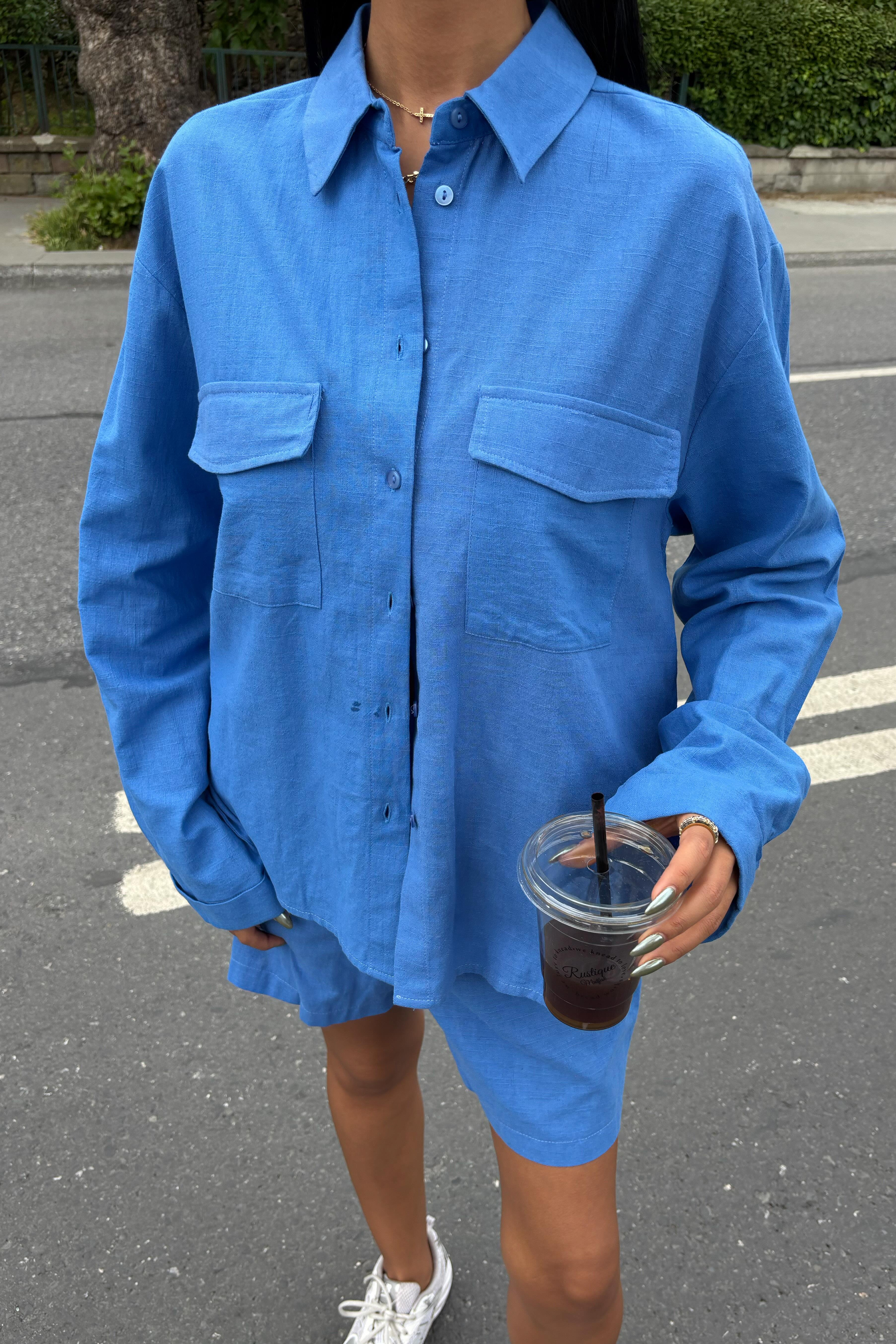 S5Y10130Shirt and Shorts Flamed Linen Set 10130