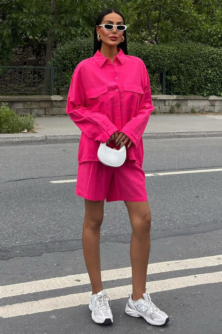 S5Y10130Shirt and Shorts Flamed Linen Set 10130