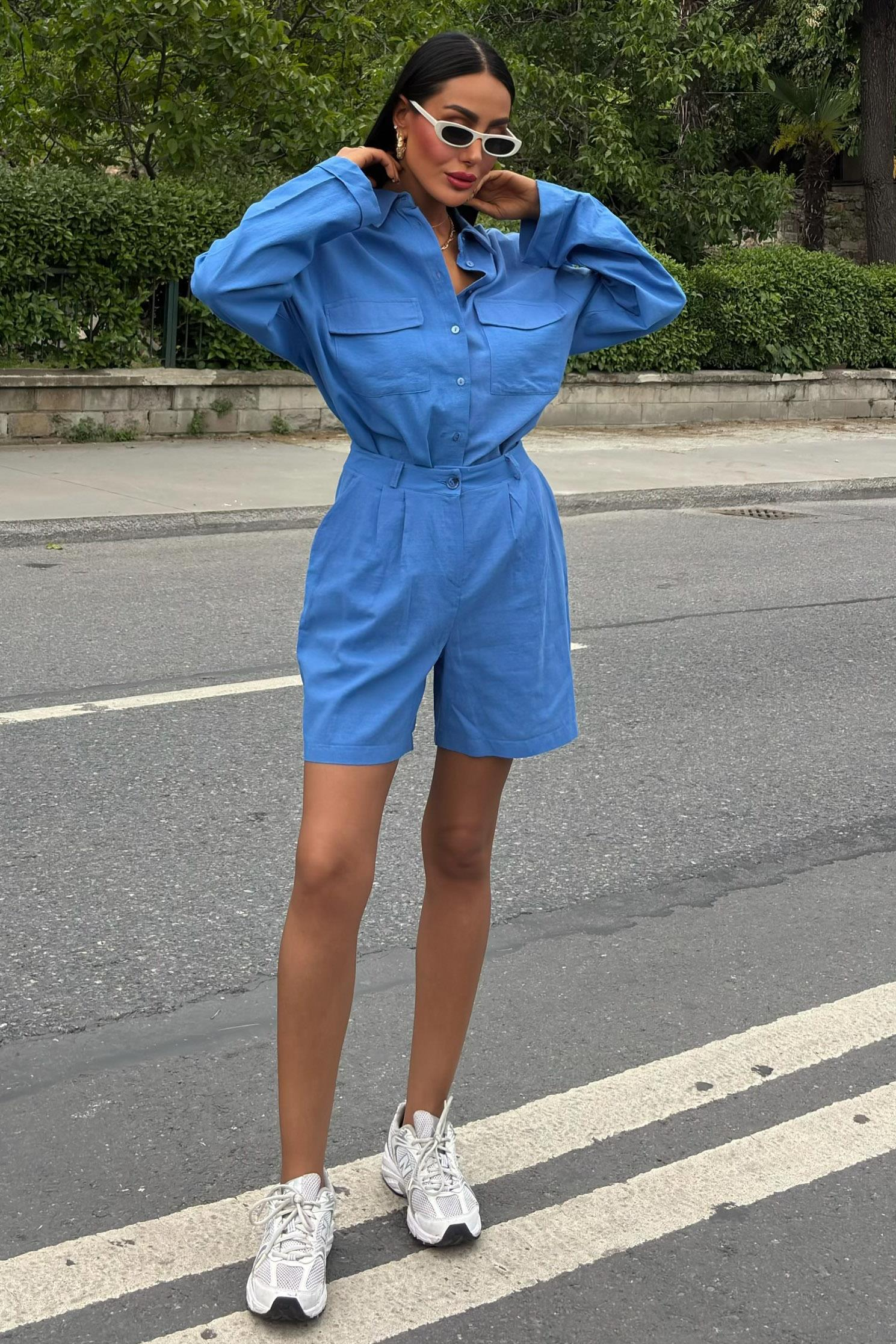 S5Y10130Shirt and Shorts Flamed Linen Set 10130