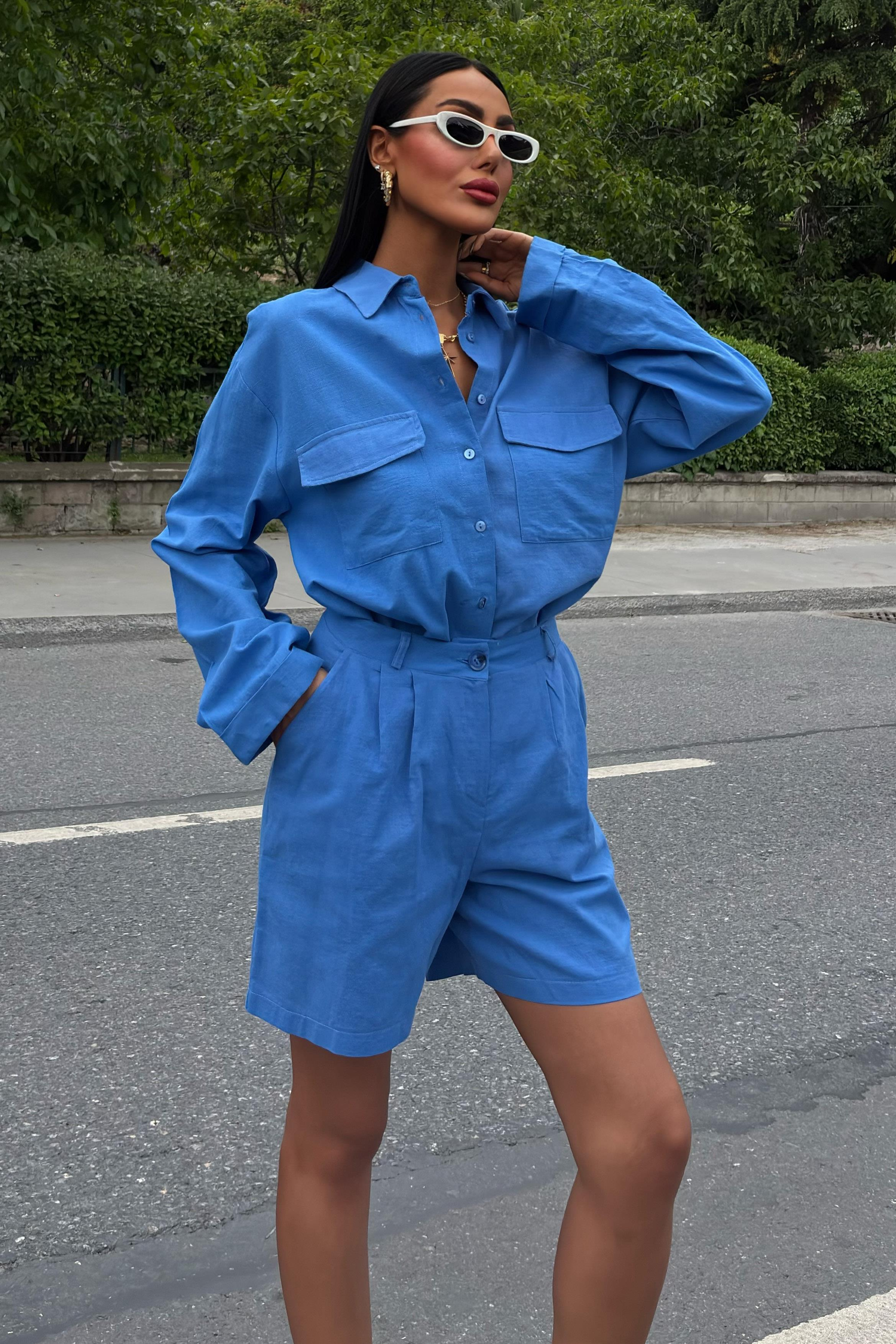 S5Y10130Shirt and Shorts Flamed Linen Set 10130