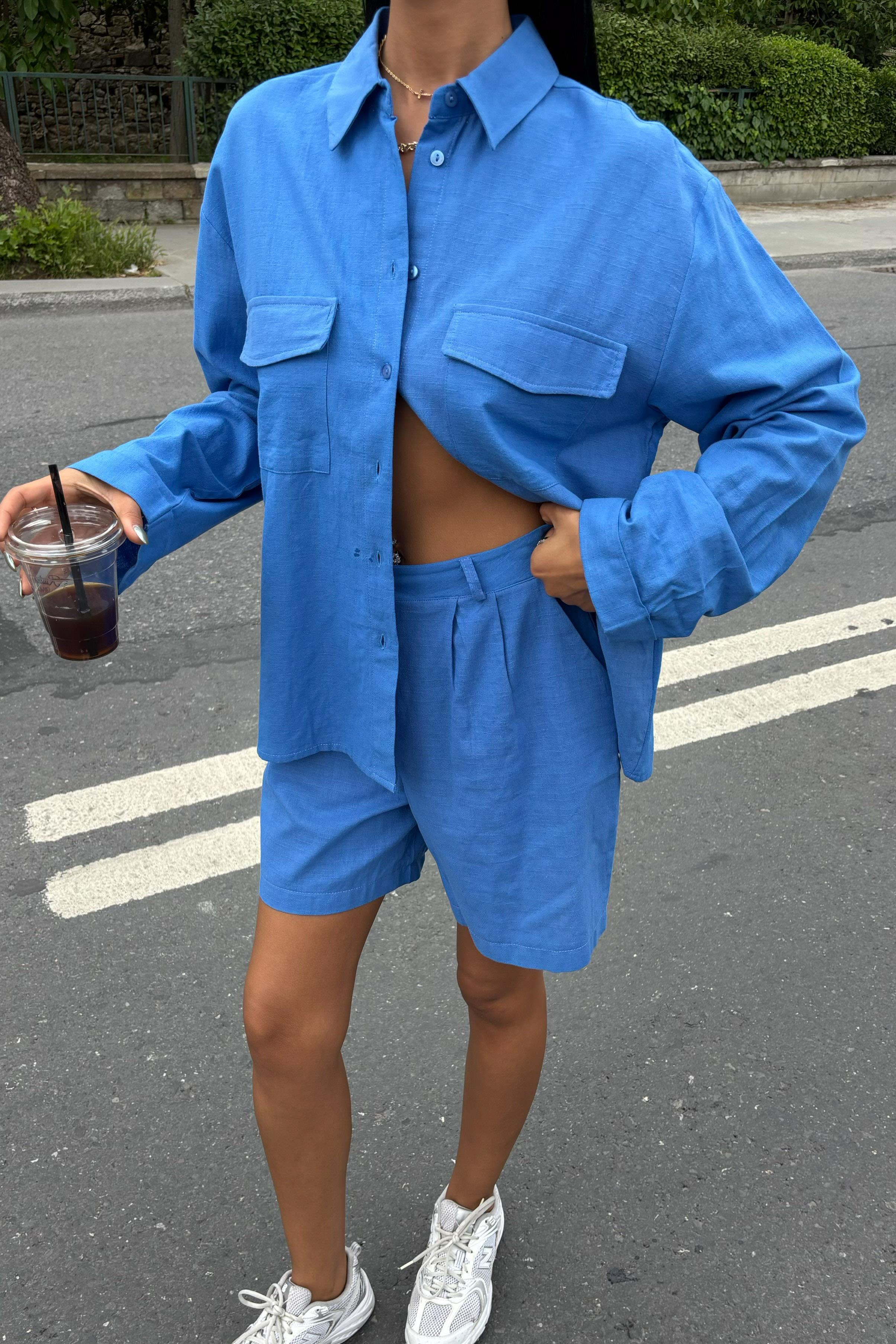 S5Y10130Shirt and Shorts Flamed Linen Set 10130