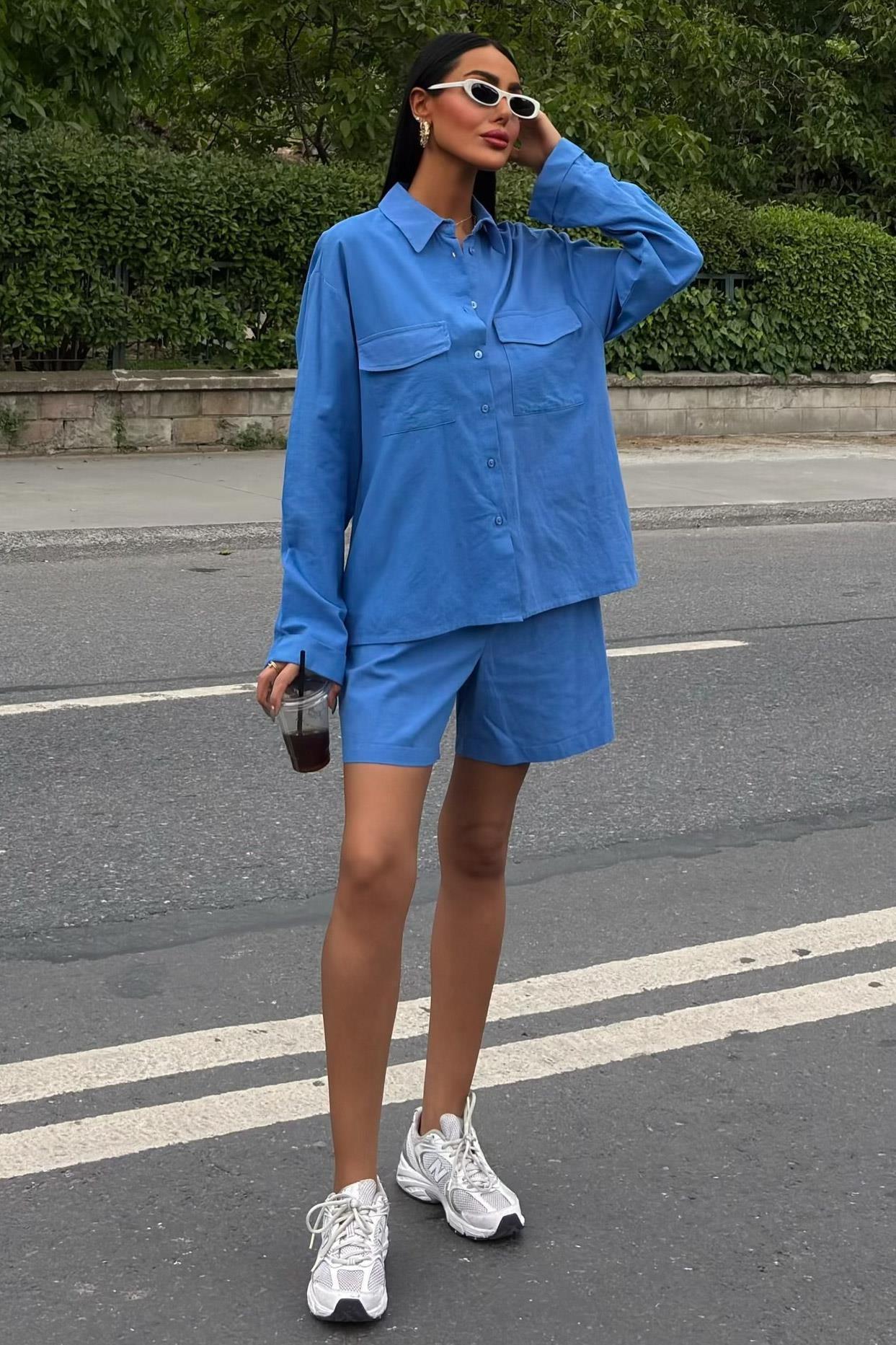 S5Y10130Shirt and Shorts Flamed Linen Set 10130