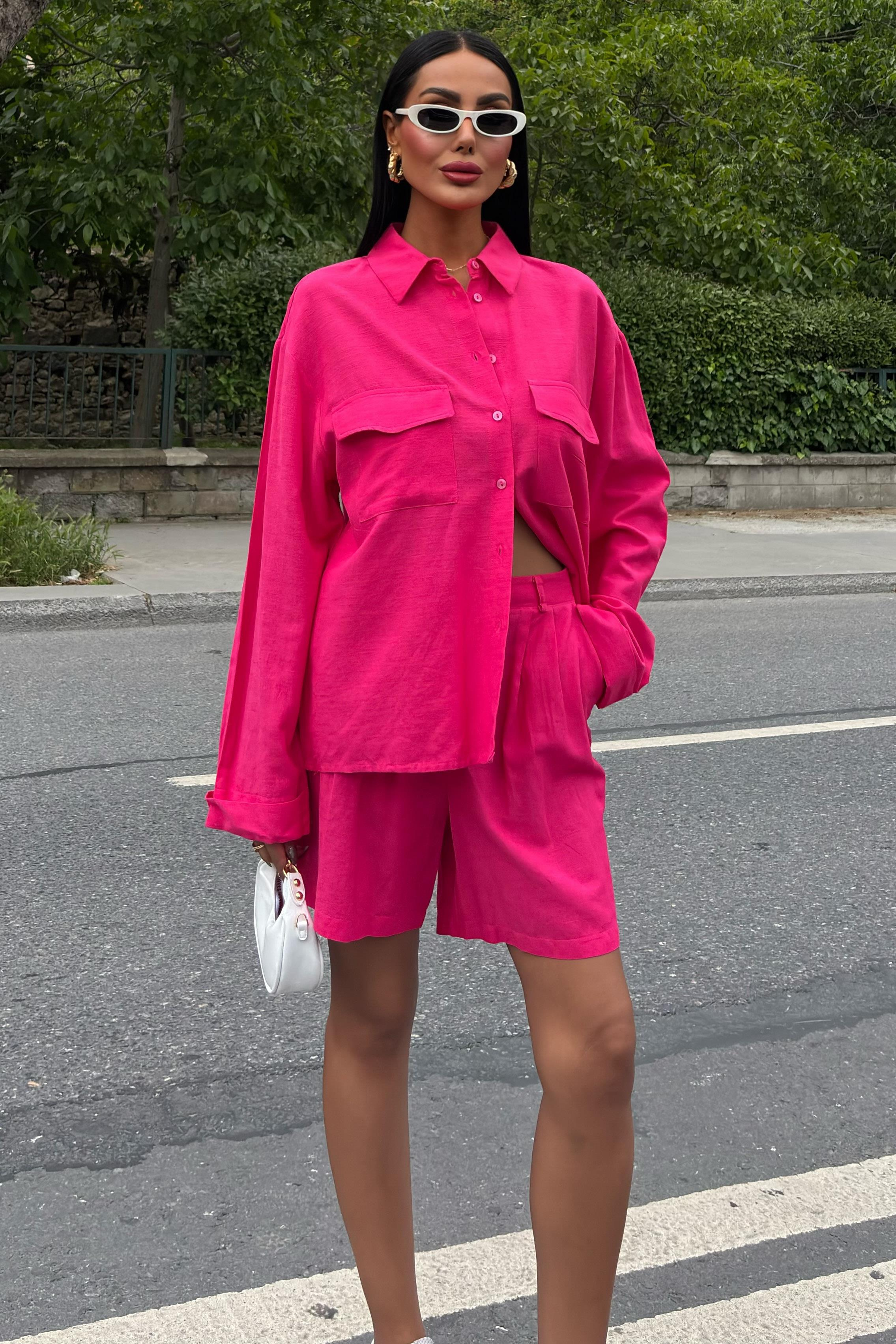 S5Y10130Shirt and Shorts Flamed Linen Set 10130