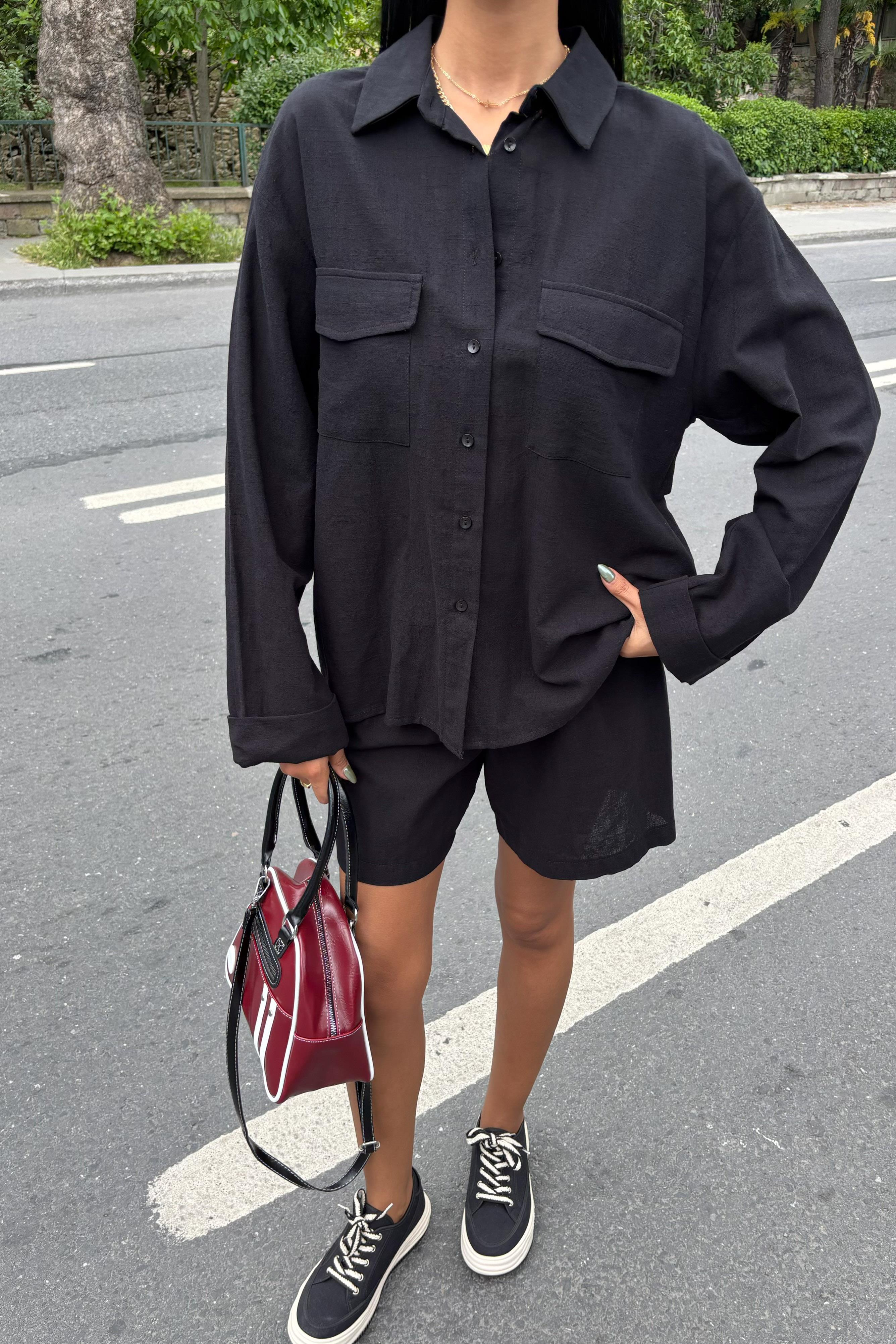 S5Y10130Shirt and Shorts Flamed Linen Set 10130