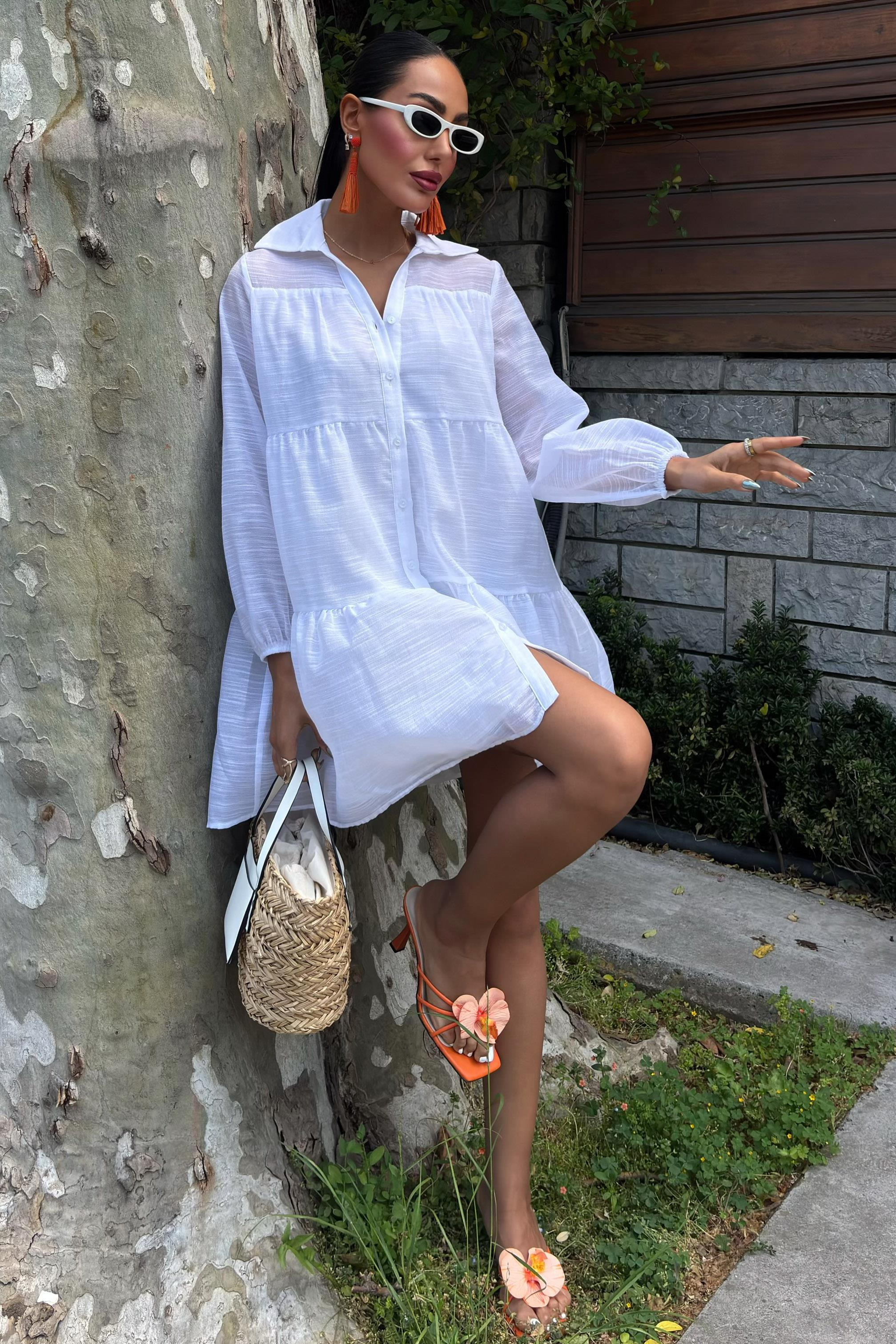 S5Y2898Shirt Collar Pleated Dress 2898