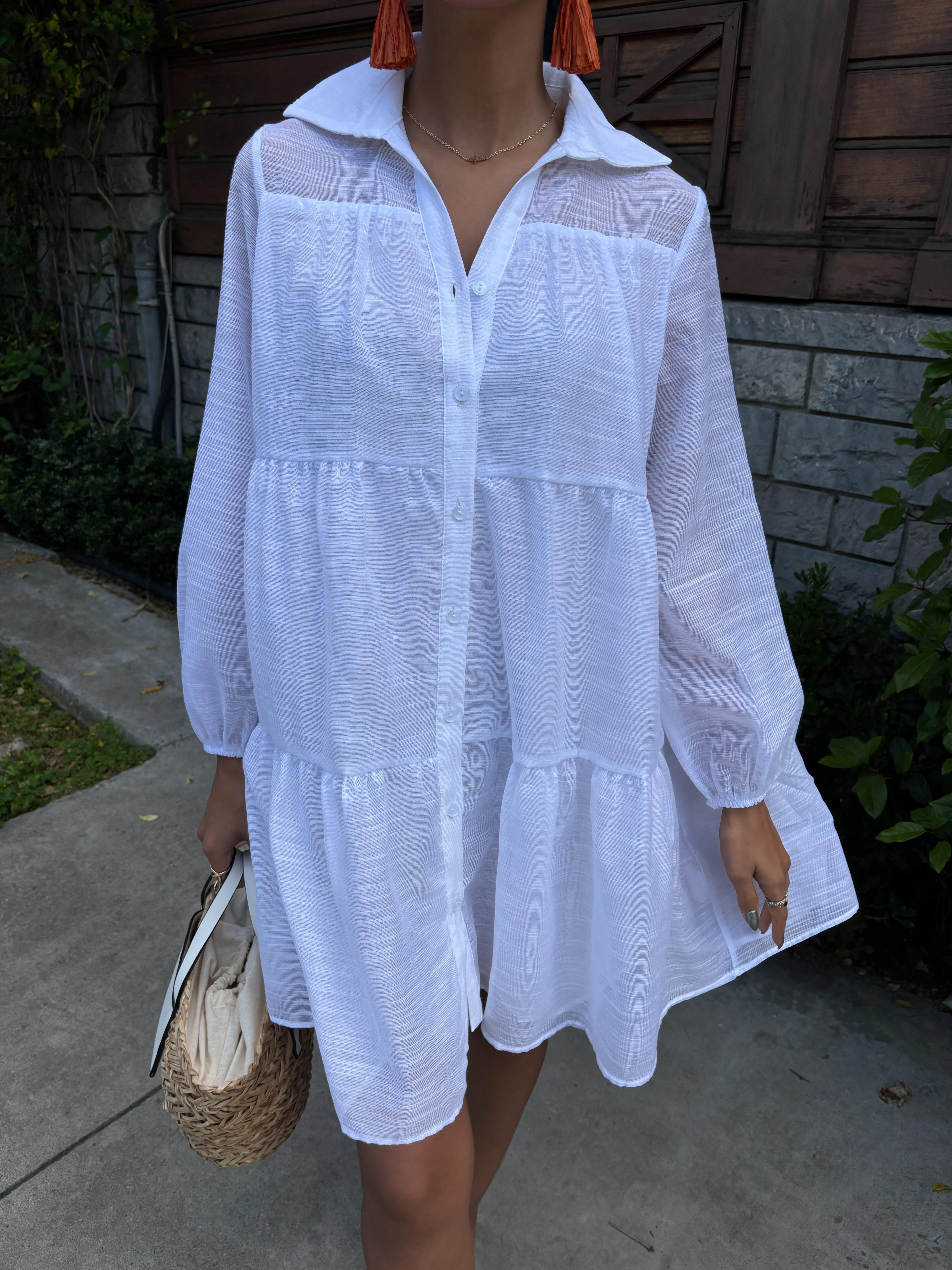 S5Y2898Shirt Collar Pleated Dress 2898