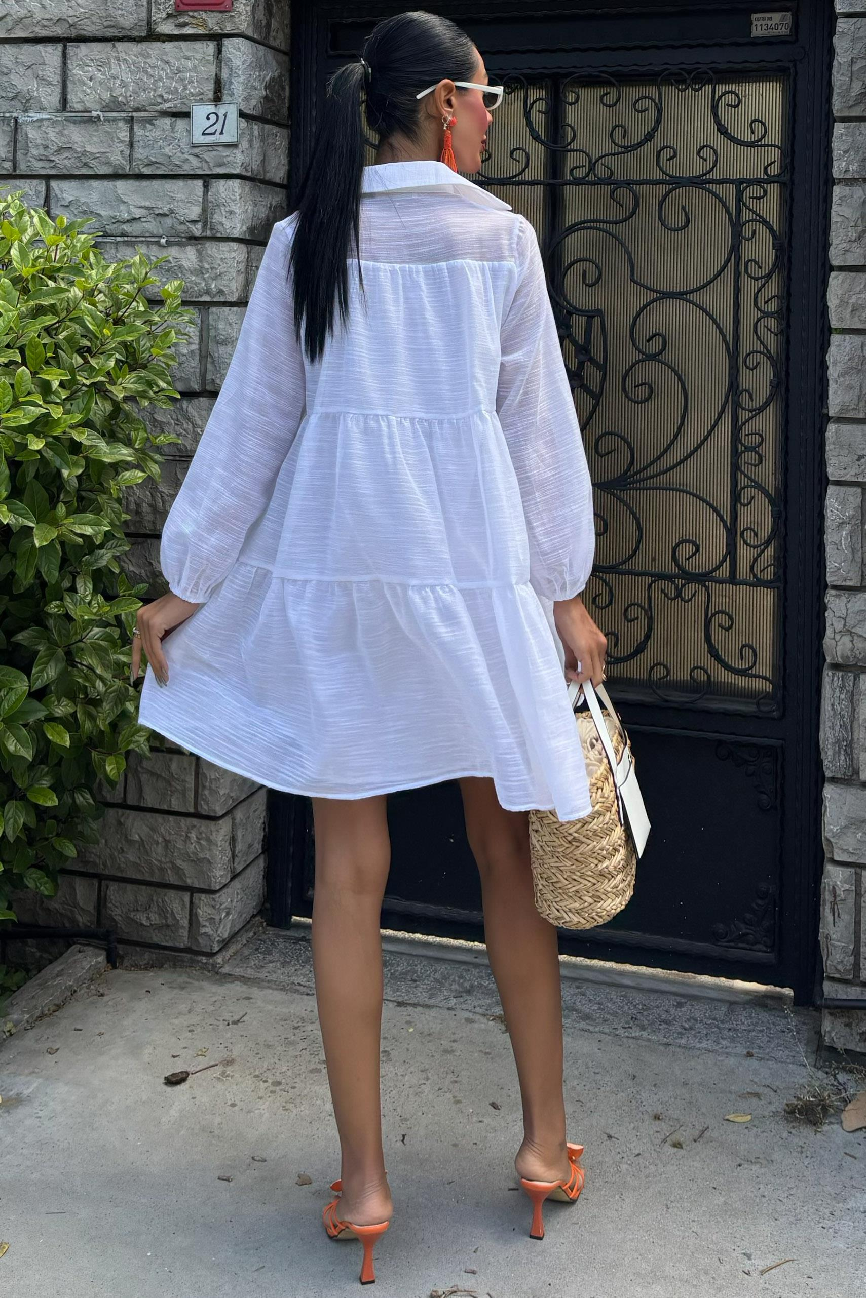 S5Y2898Shirt Collar Pleated Dress 2898