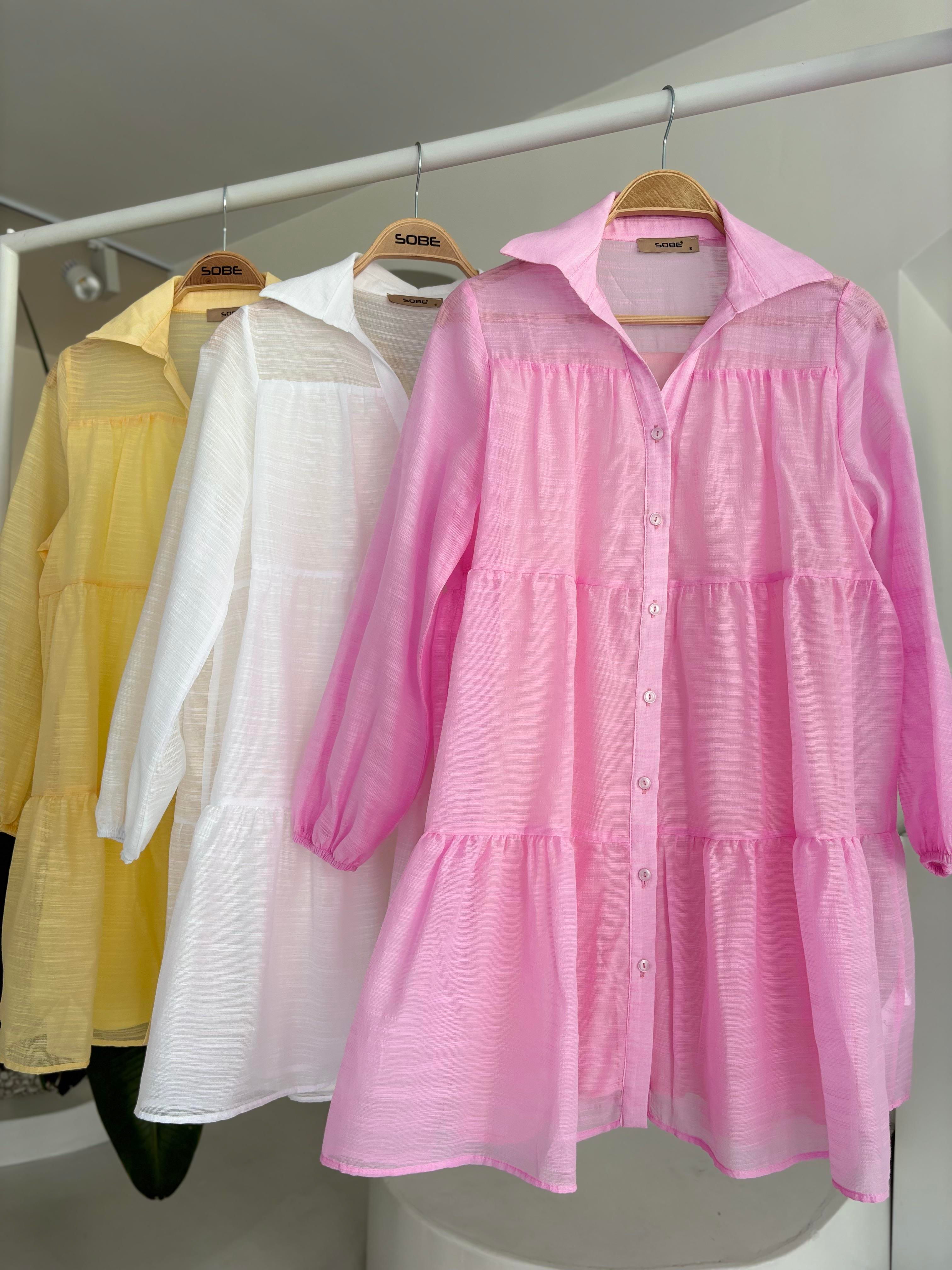 S5Y2898Shirt Collar Pleated Dress 2898