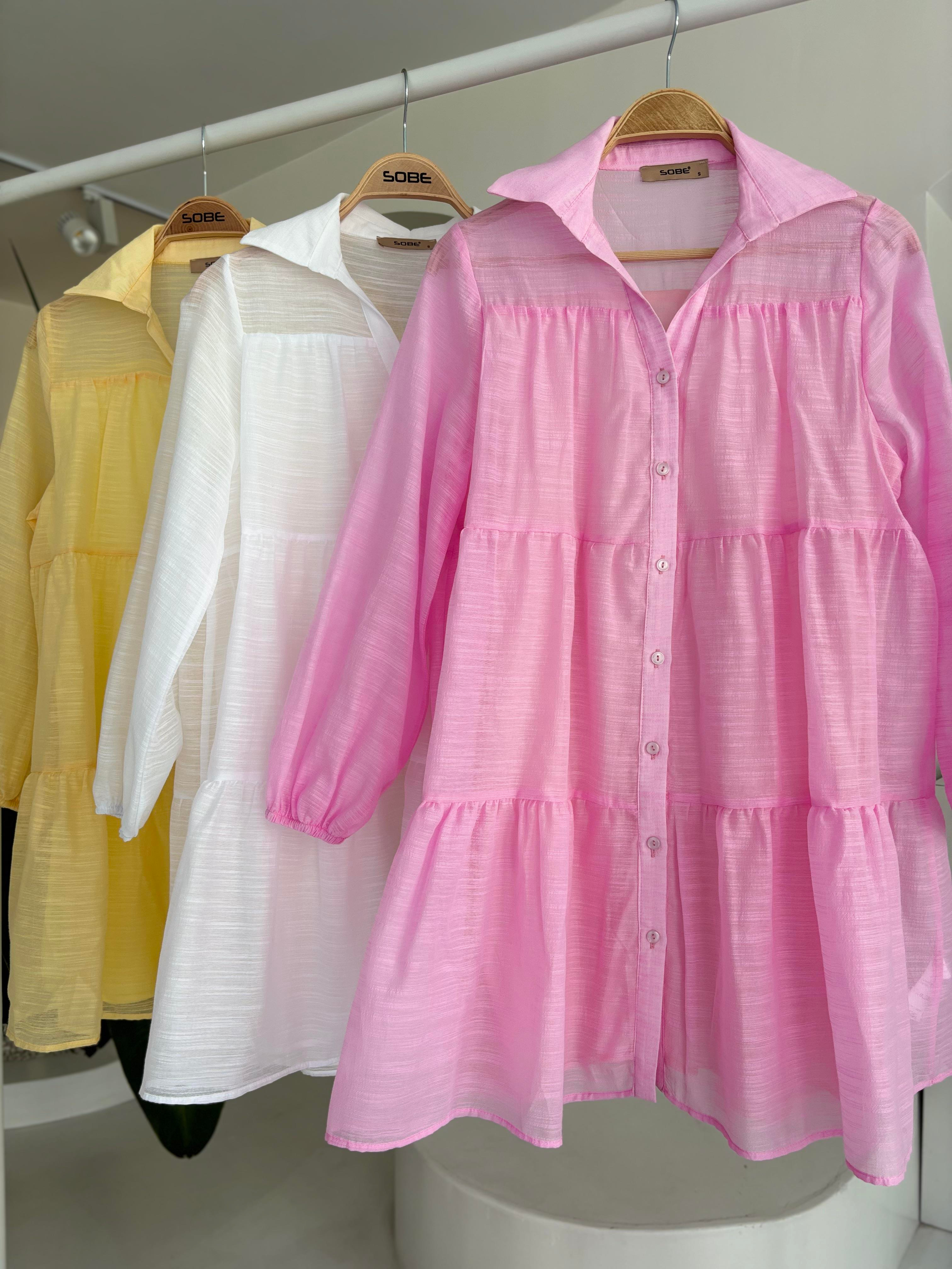S5Y2898Shirt Collar Pleated Dress 2898