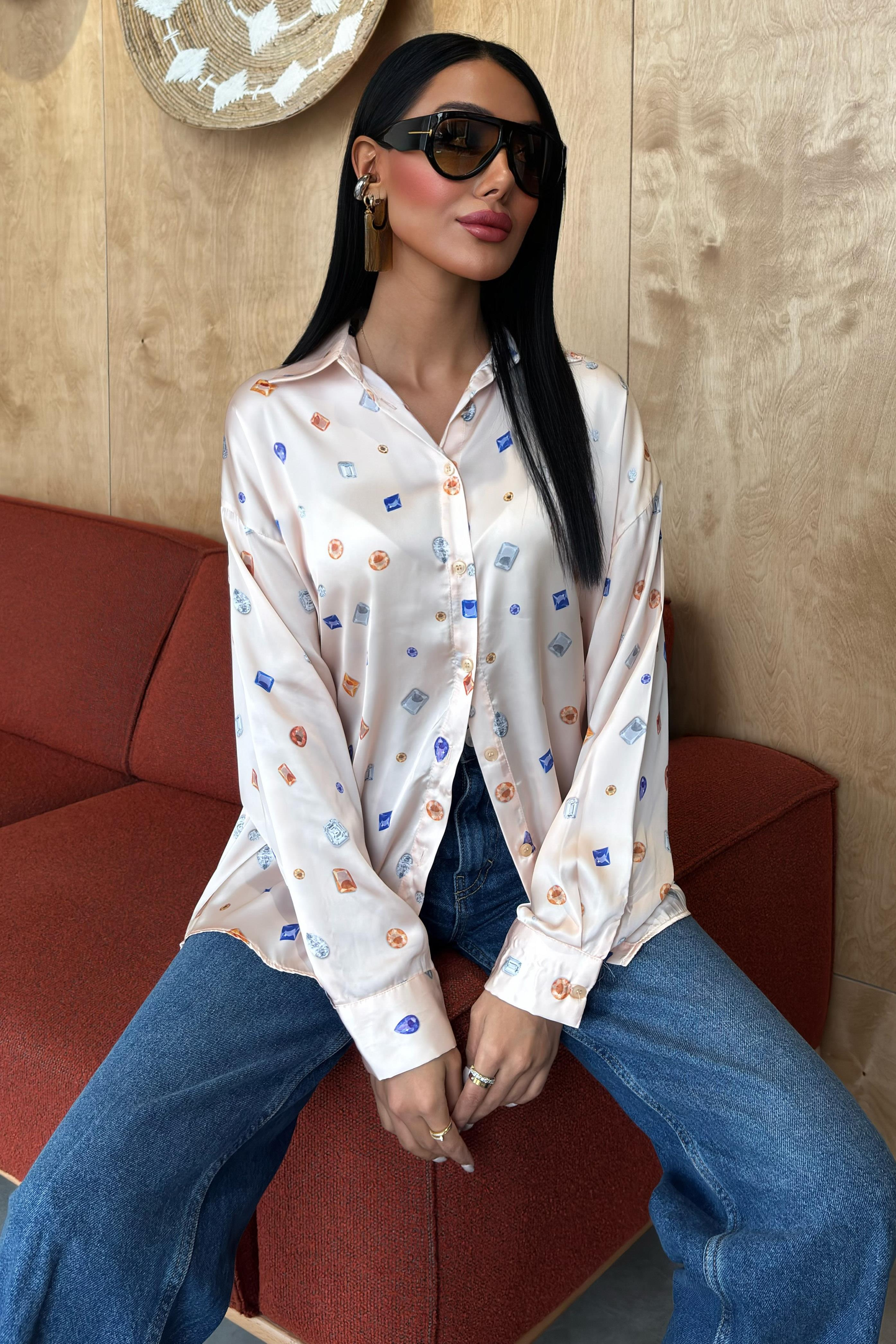 S4Y3388Grace Taş Desenli Saten Gömlek 3388-08