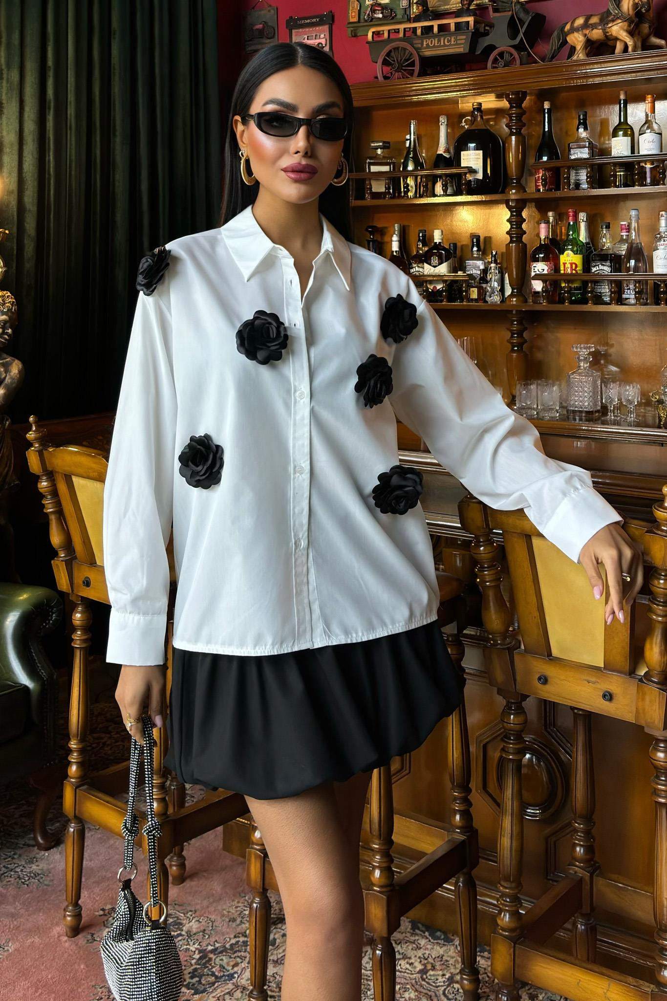 S5Y3442Gül Aksesuarlı Poplin Gömlek 3442