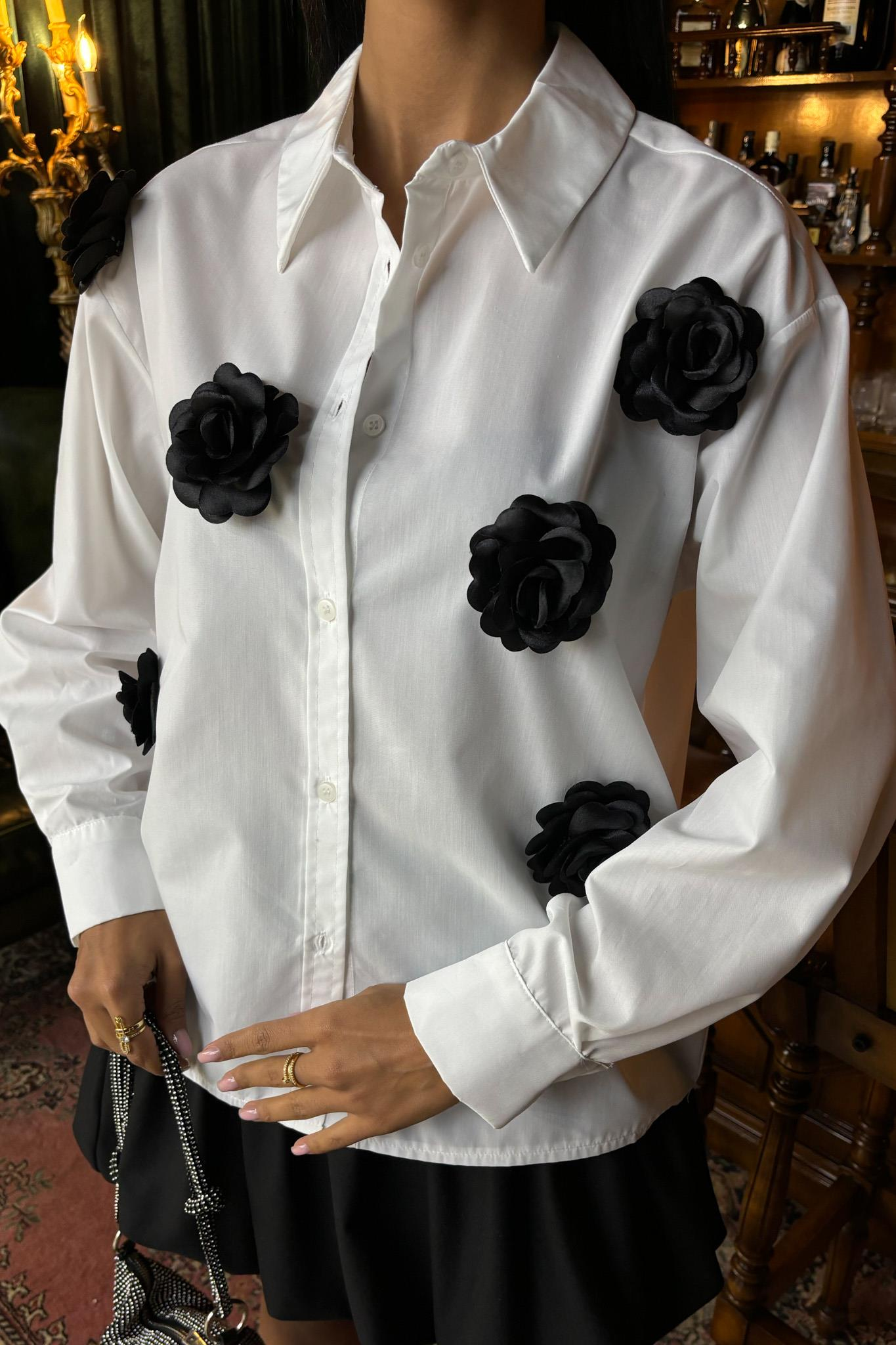 S5Y3442Gül Aksesuarlı Poplin Gömlek 3442