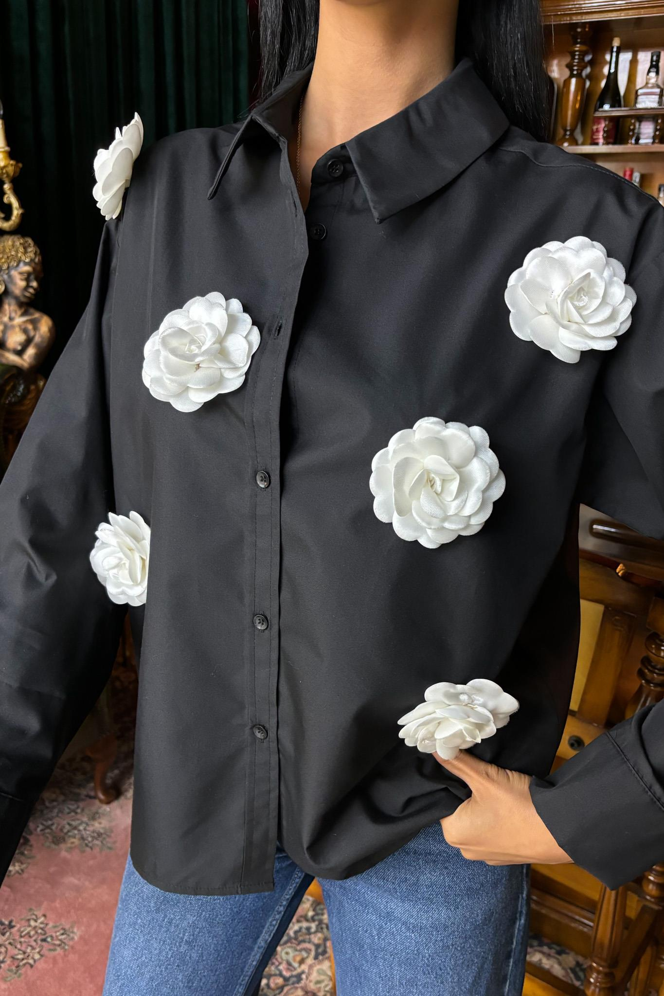 S5Y3442Gül Aksesuarlı Poplin Gömlek 3442