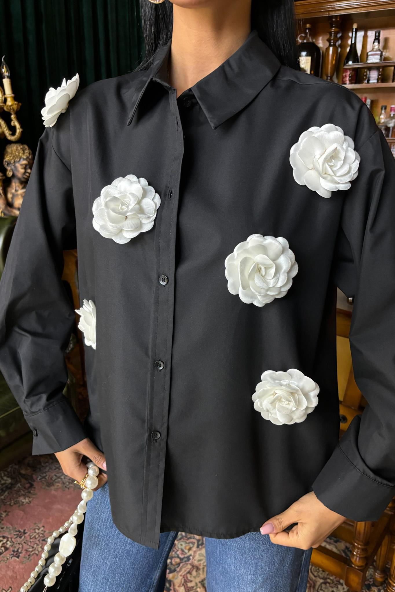 S5Y3442Gül Aksesuarlı Poplin Gömlek 3442