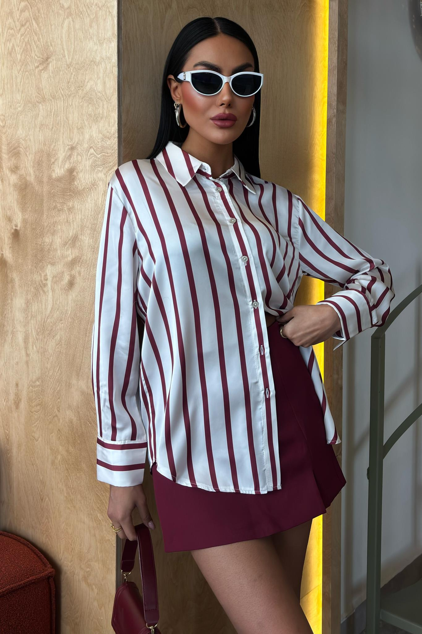 S5Y3434Pinstripe Satin Shirt 3434