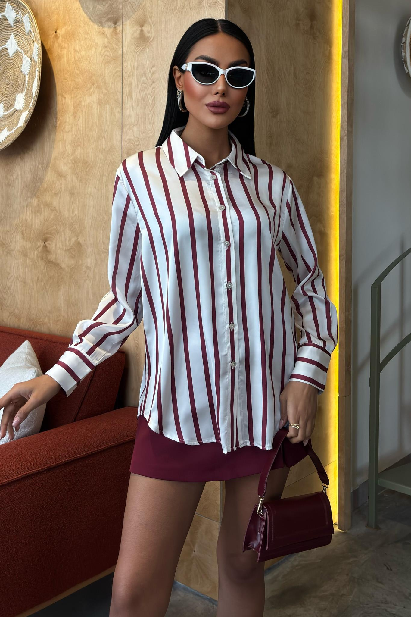S5Y3434Pinstripe Satin Shirt 3434