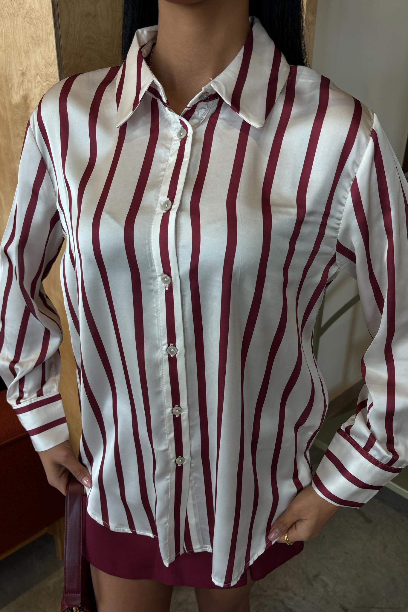 S5Y3434Pinstripe Satin Shirt 3434
