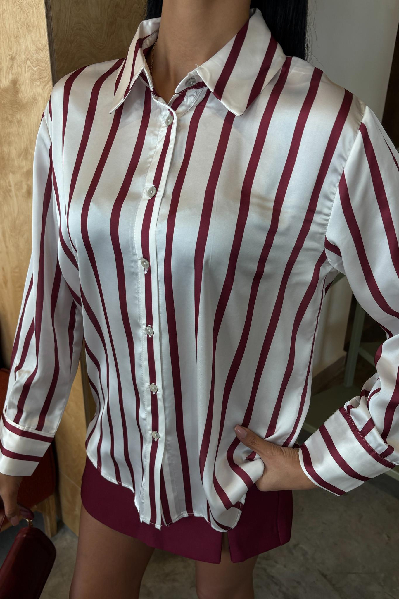 S5Y3434Pinstripe Satin Shirt 3434