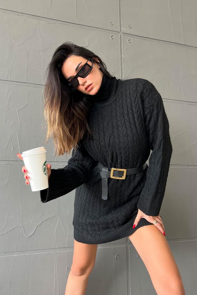 S4K2553Ivanka Örgü Desen Mini Elbise 2553-02