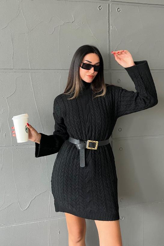 S4K2553Ivanka Örgü Desen Mini Elbise 2553-02