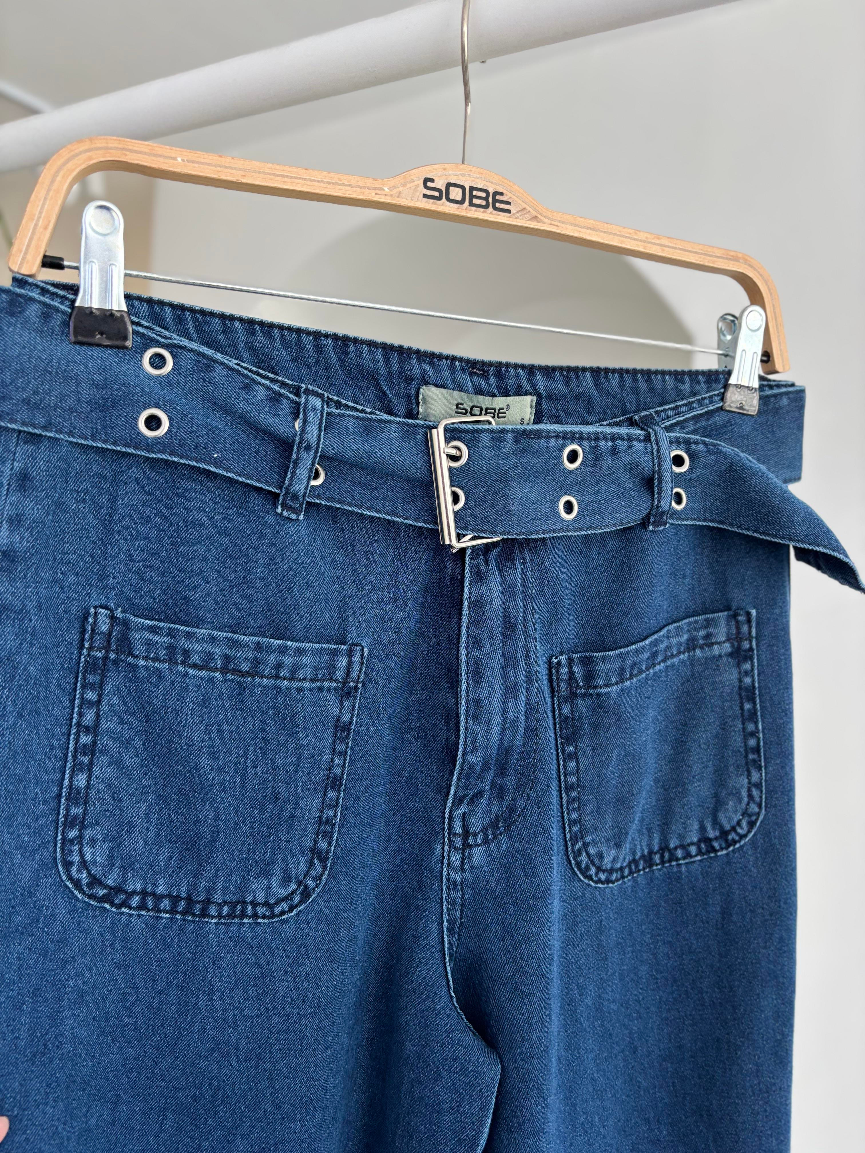 S5Y10166Kalın Kemer Detaylı Denim Takım 10166