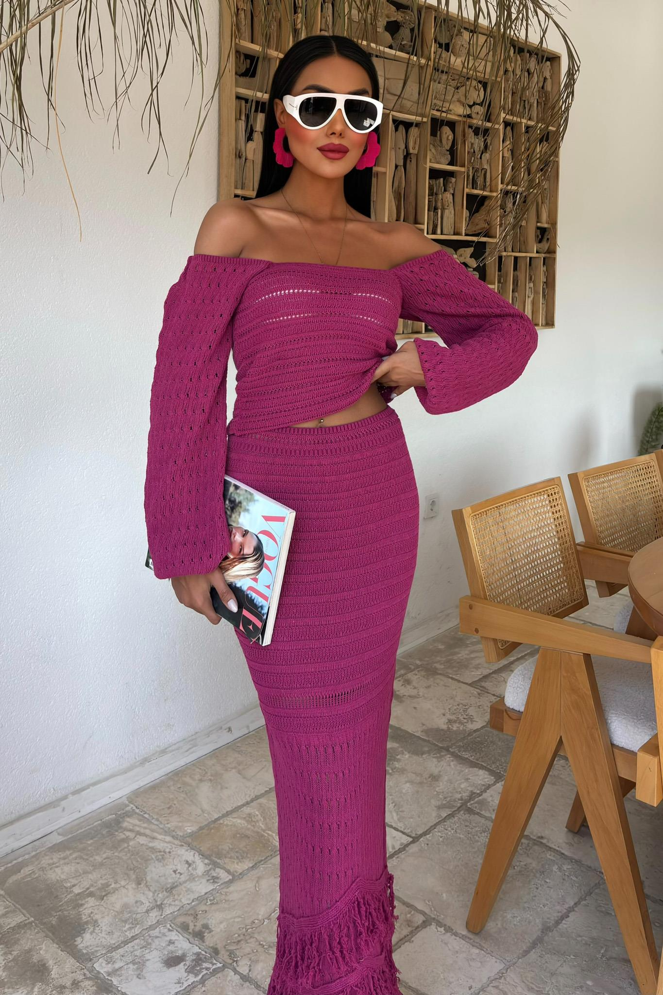 S5Y10094Watermelon Sleeve Ethnic Knitwear Suit 10094