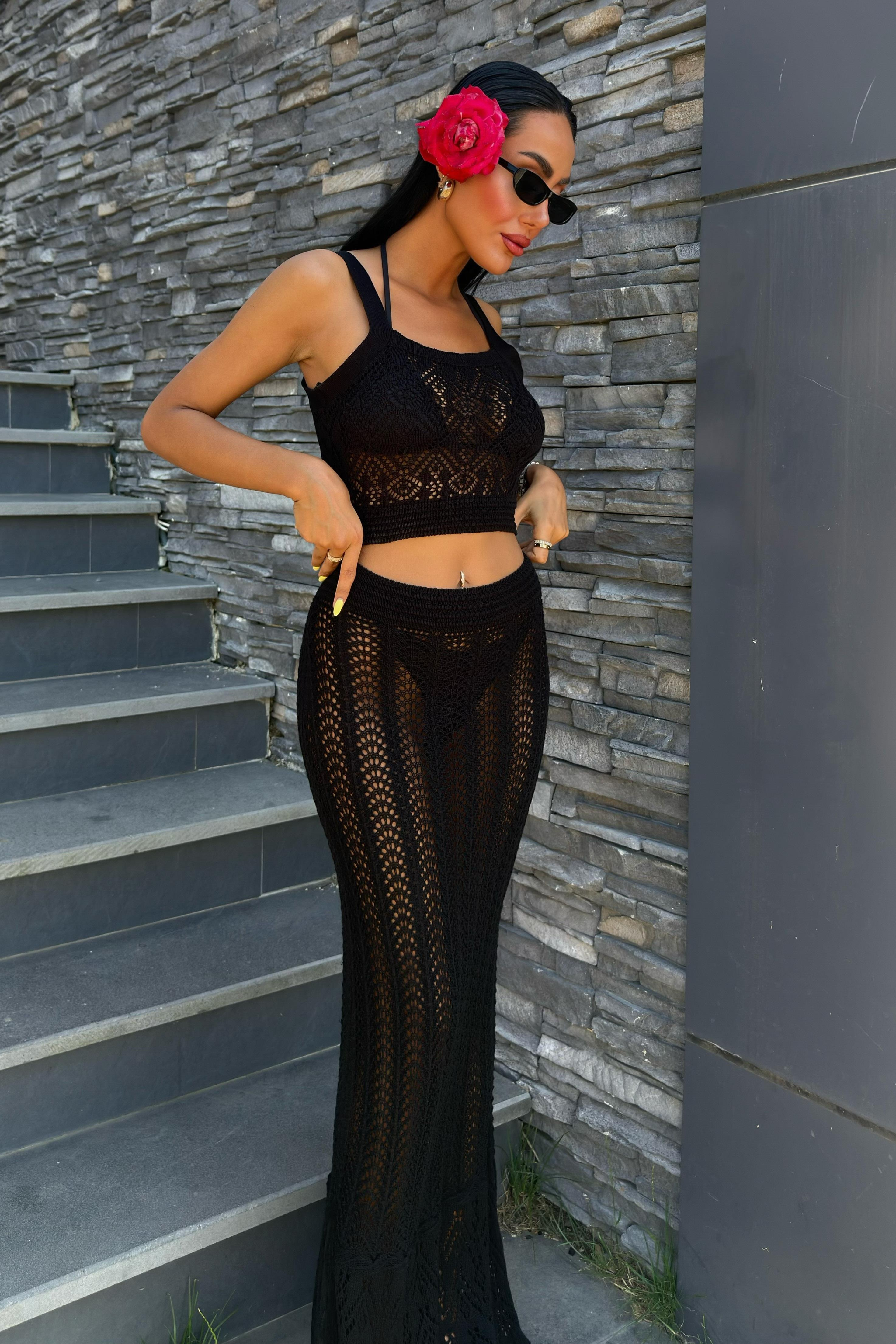 S4Y9840Kayla Dantel Desenli Crop Takım 9840