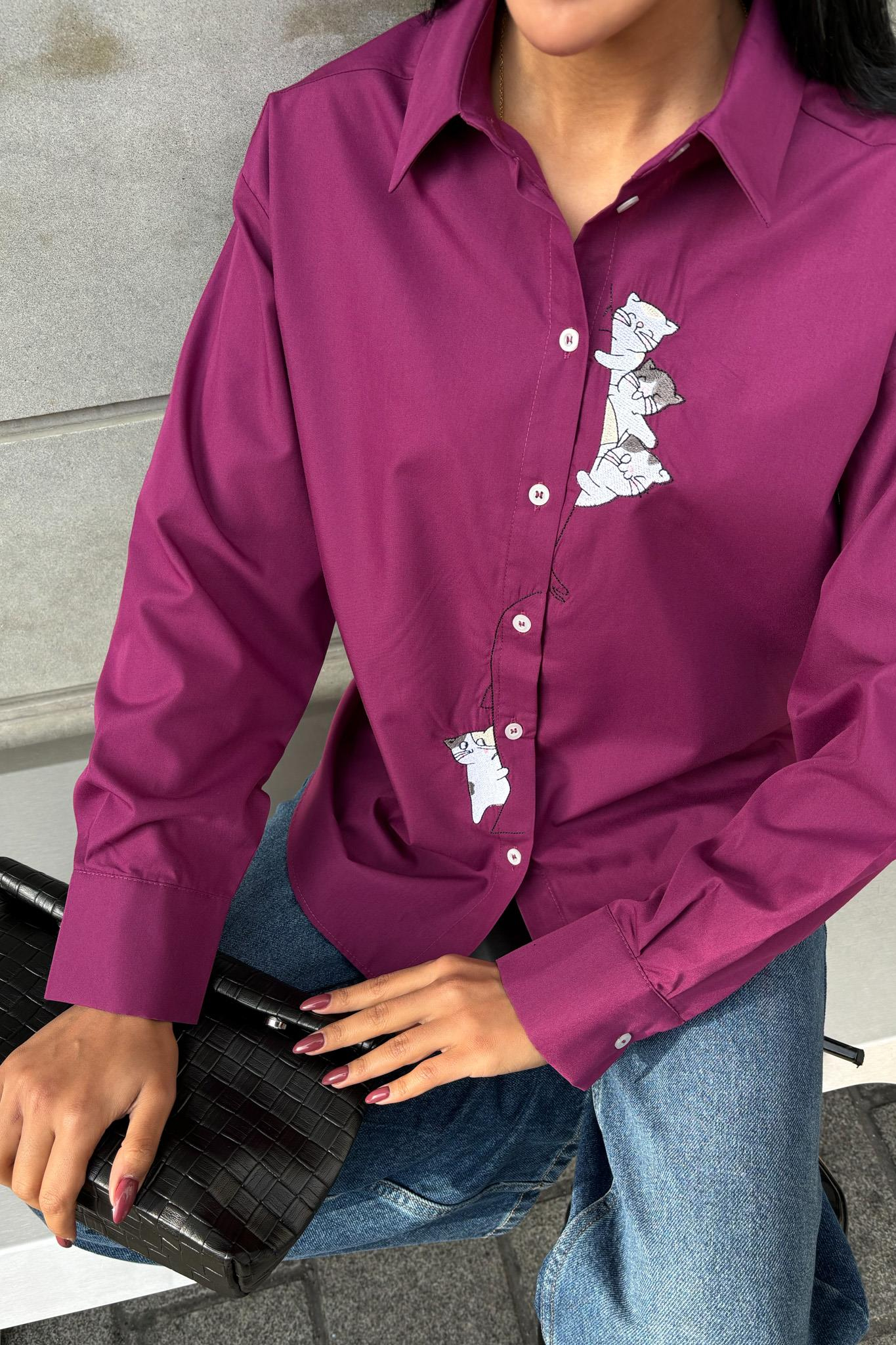 S5Y3462Kedi Nakışlı Poplin Gömlek 3462