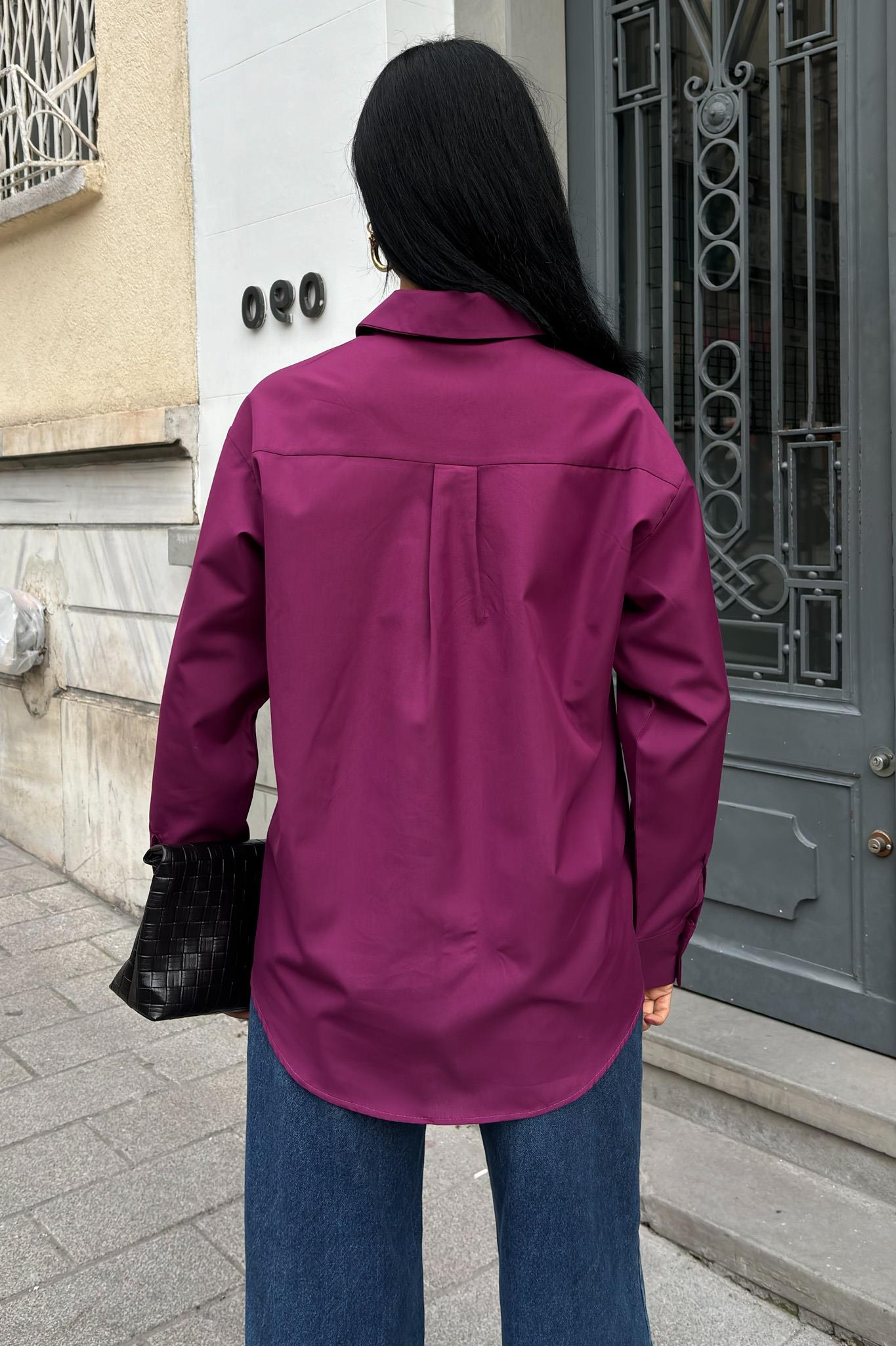 S5Y3462Kedi Nakışlı Poplin Gömlek 3462