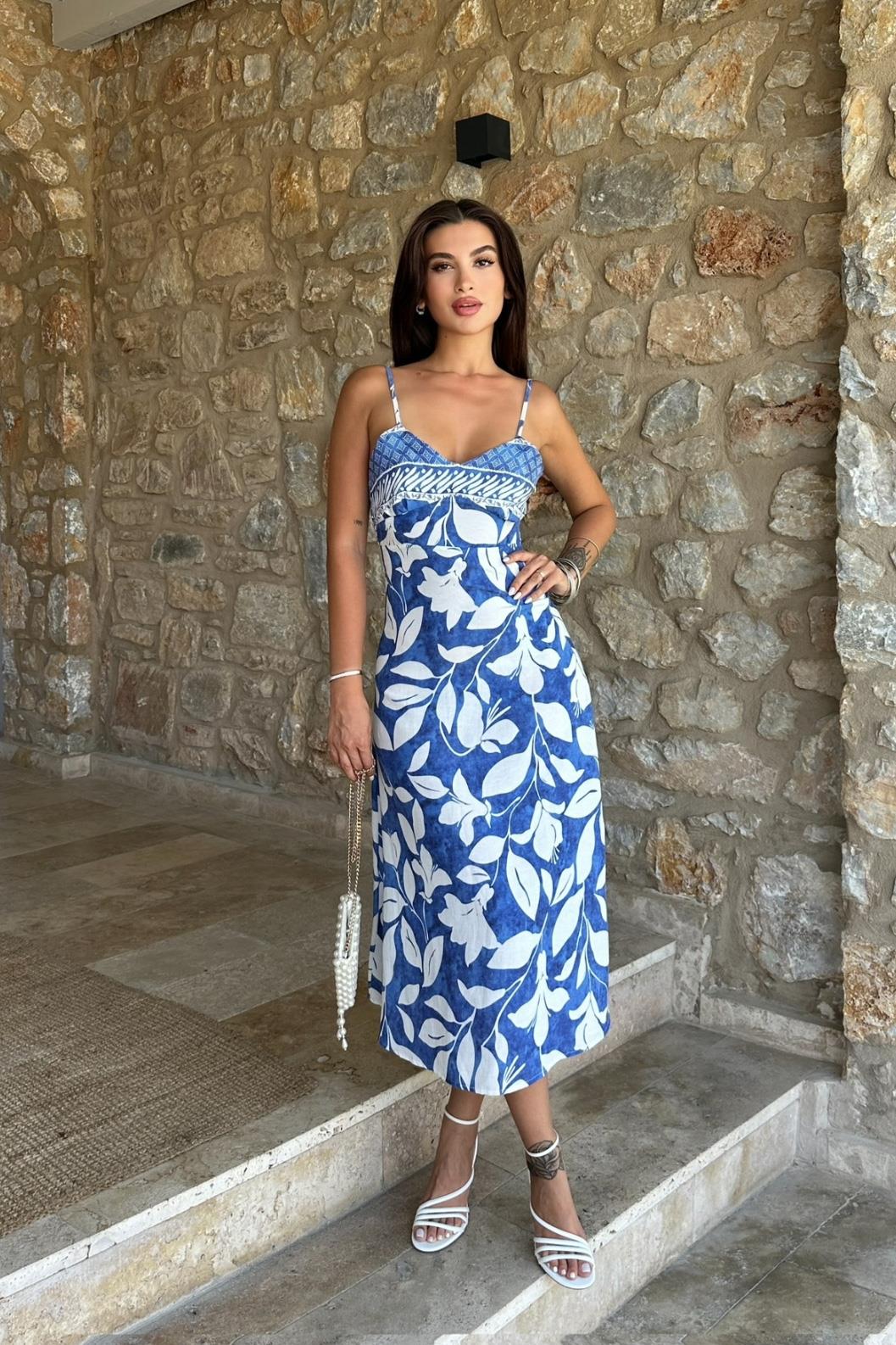 S4Y2612Kelly Su Yollu Keten Elbise 2612-08