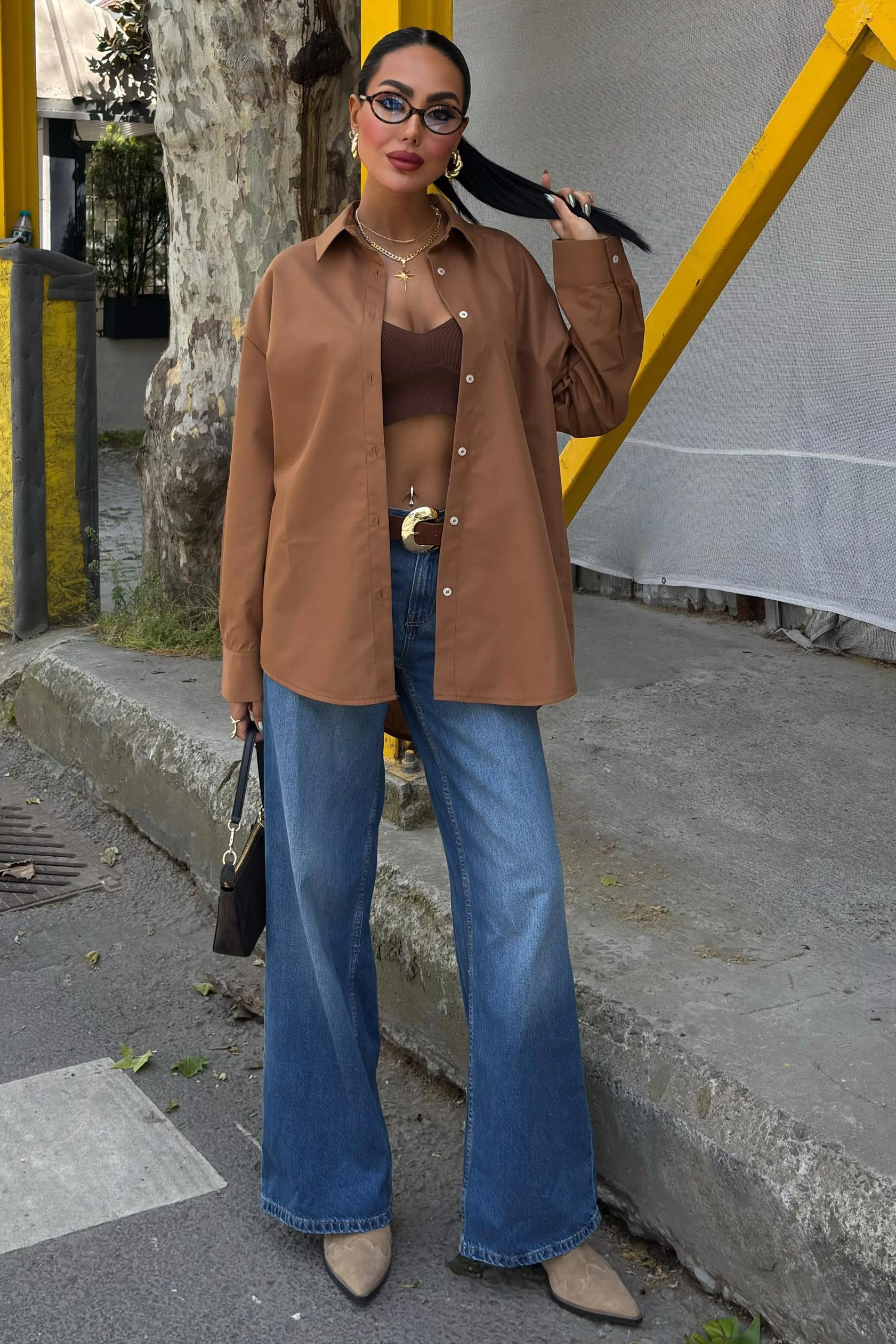 S5Y3421Klasik Oversize Poplin Gömlek 3421
