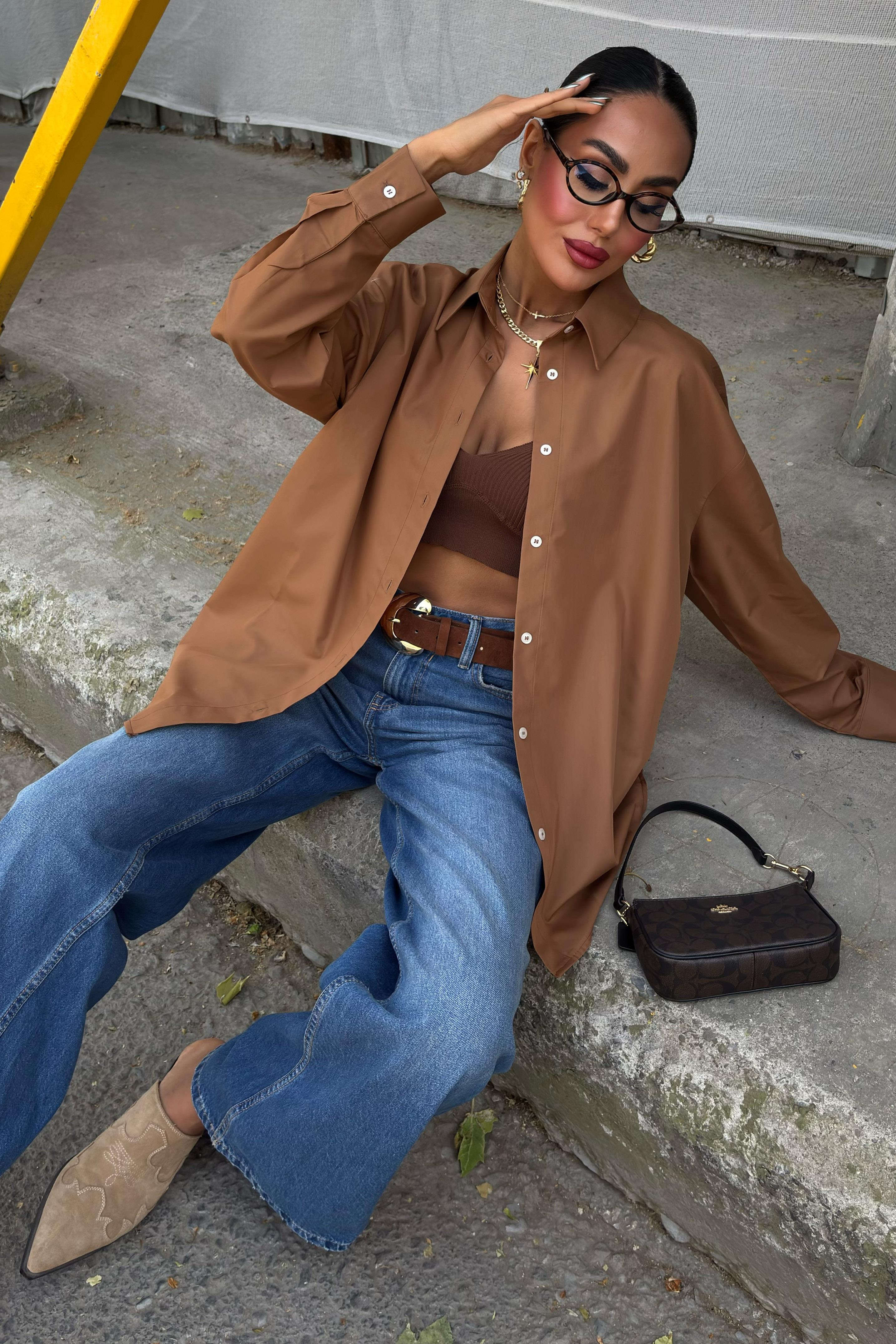 S5Y3421Klasik Oversize Poplin Gömlek 3421