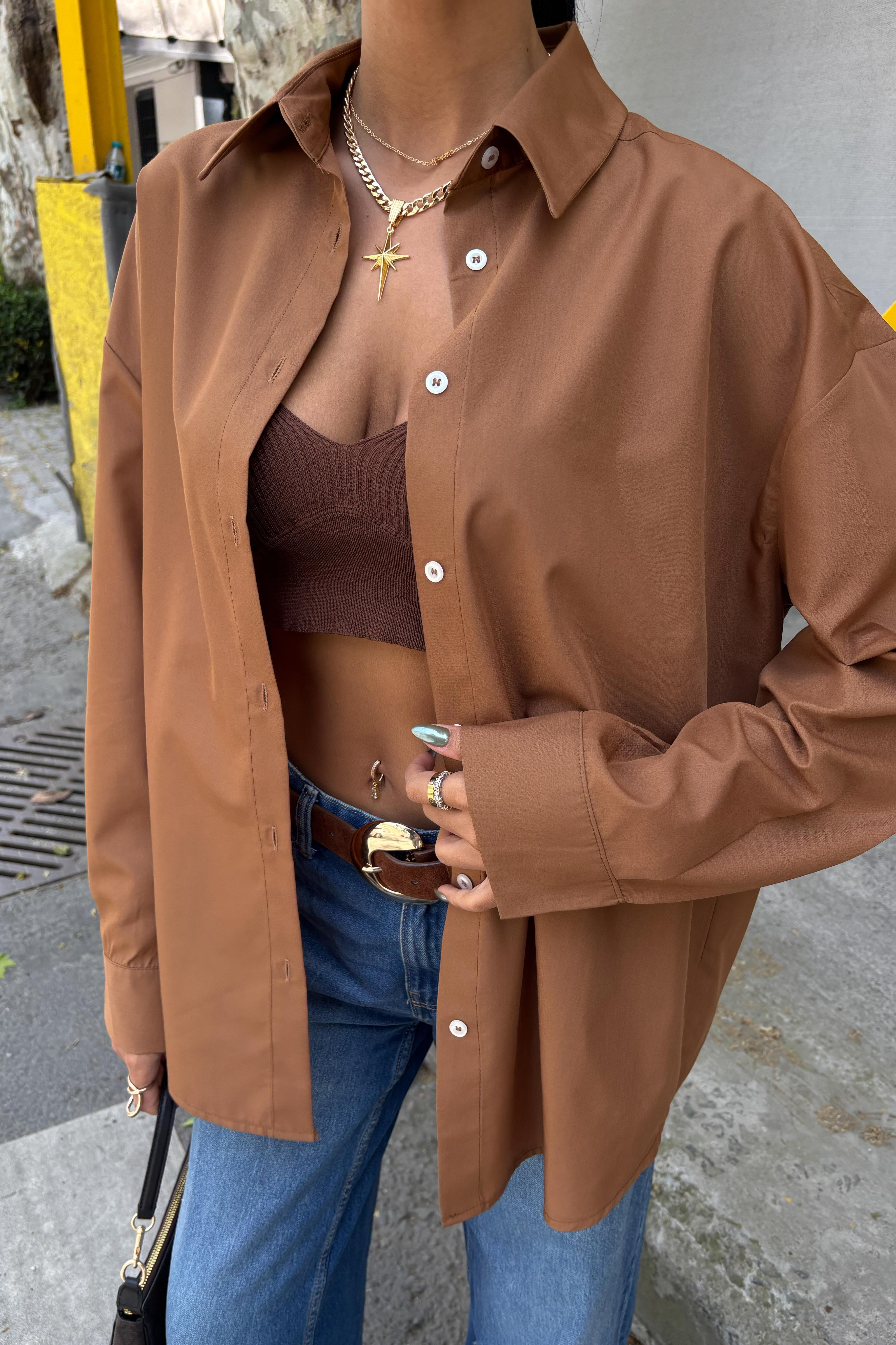 S5Y3421Klasik Oversize Poplin Gömlek 3421