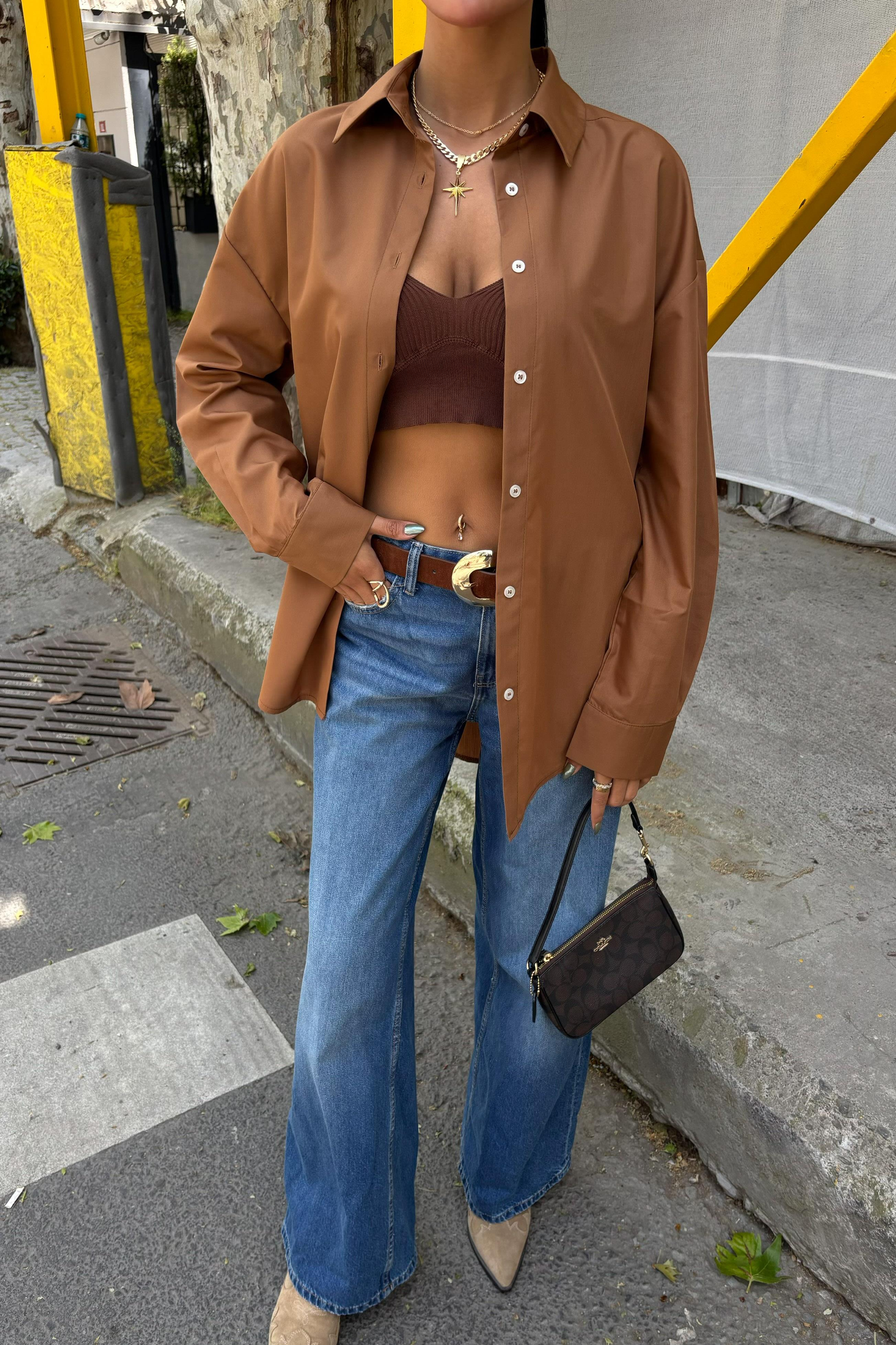 S5Y3421Klasik Oversize Poplin Gömlek 3421