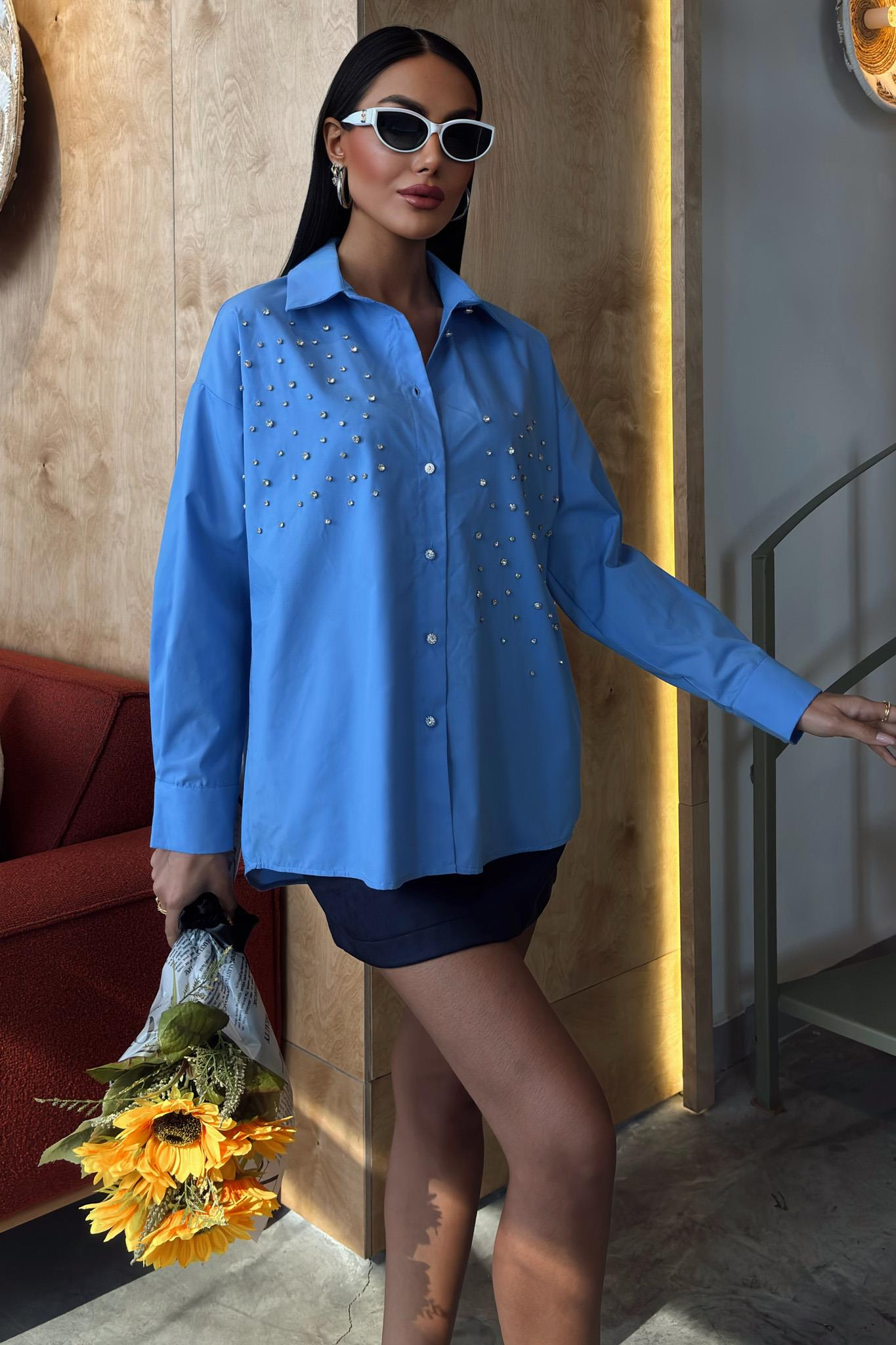 S5Y3413Kristal Taş Çakımlı Poplin Gömlek 3413