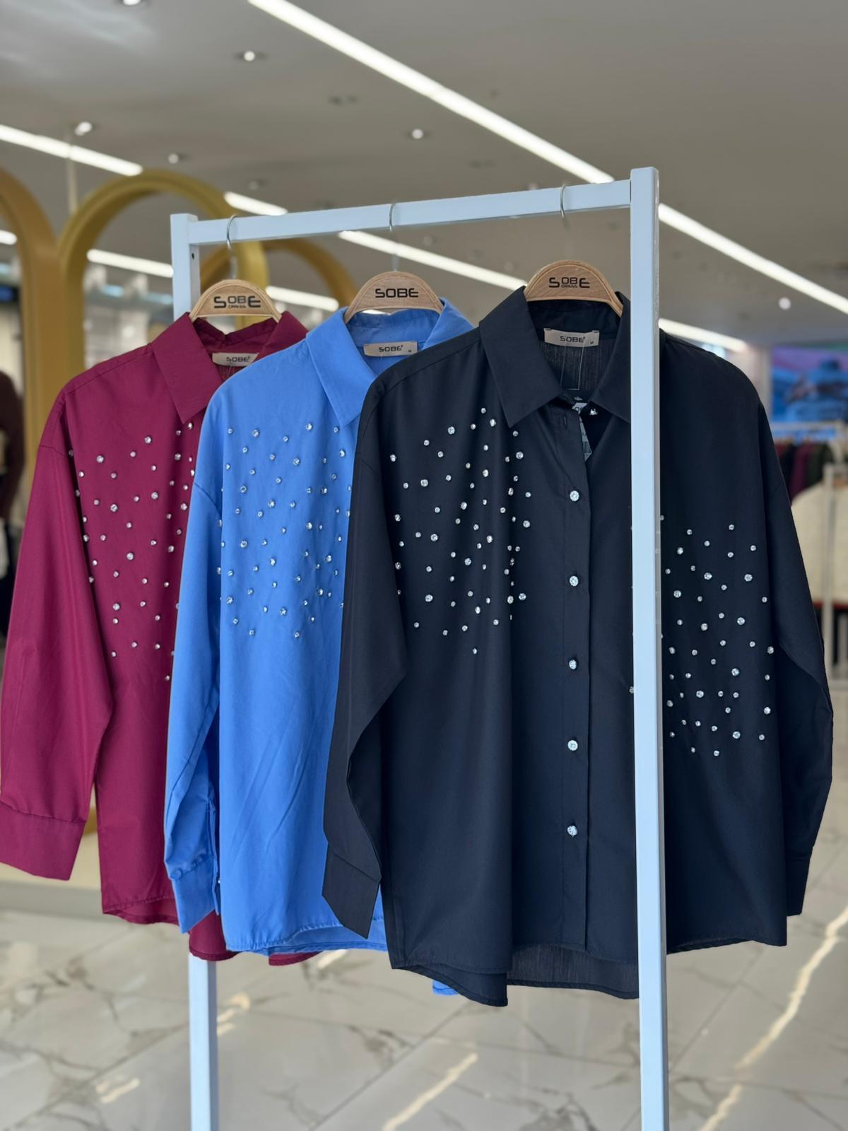 S5Y3413Kristal Taş Çakımlı Poplin Gömlek 3413