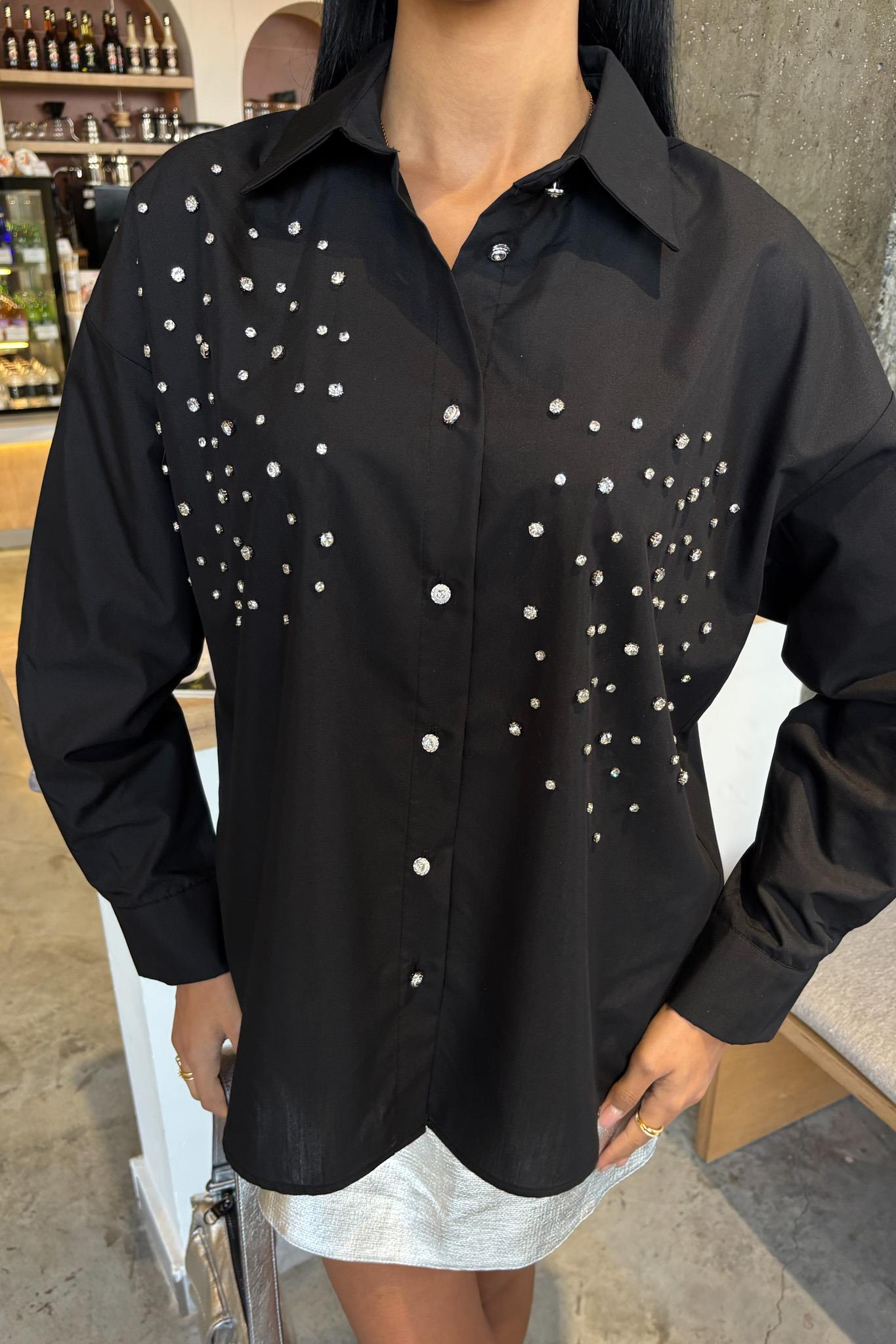 S5Y3413Kristal Taş Çakımlı Poplin Gömlek 3413