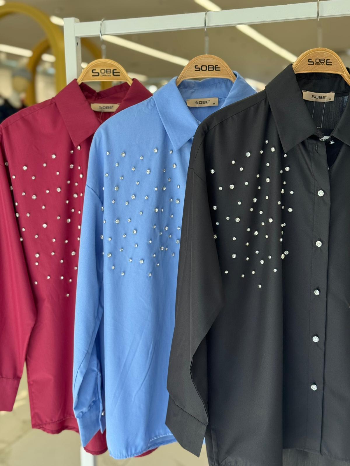 S5Y3413Kristal Taş Çakımlı Poplin Gömlek 3413
