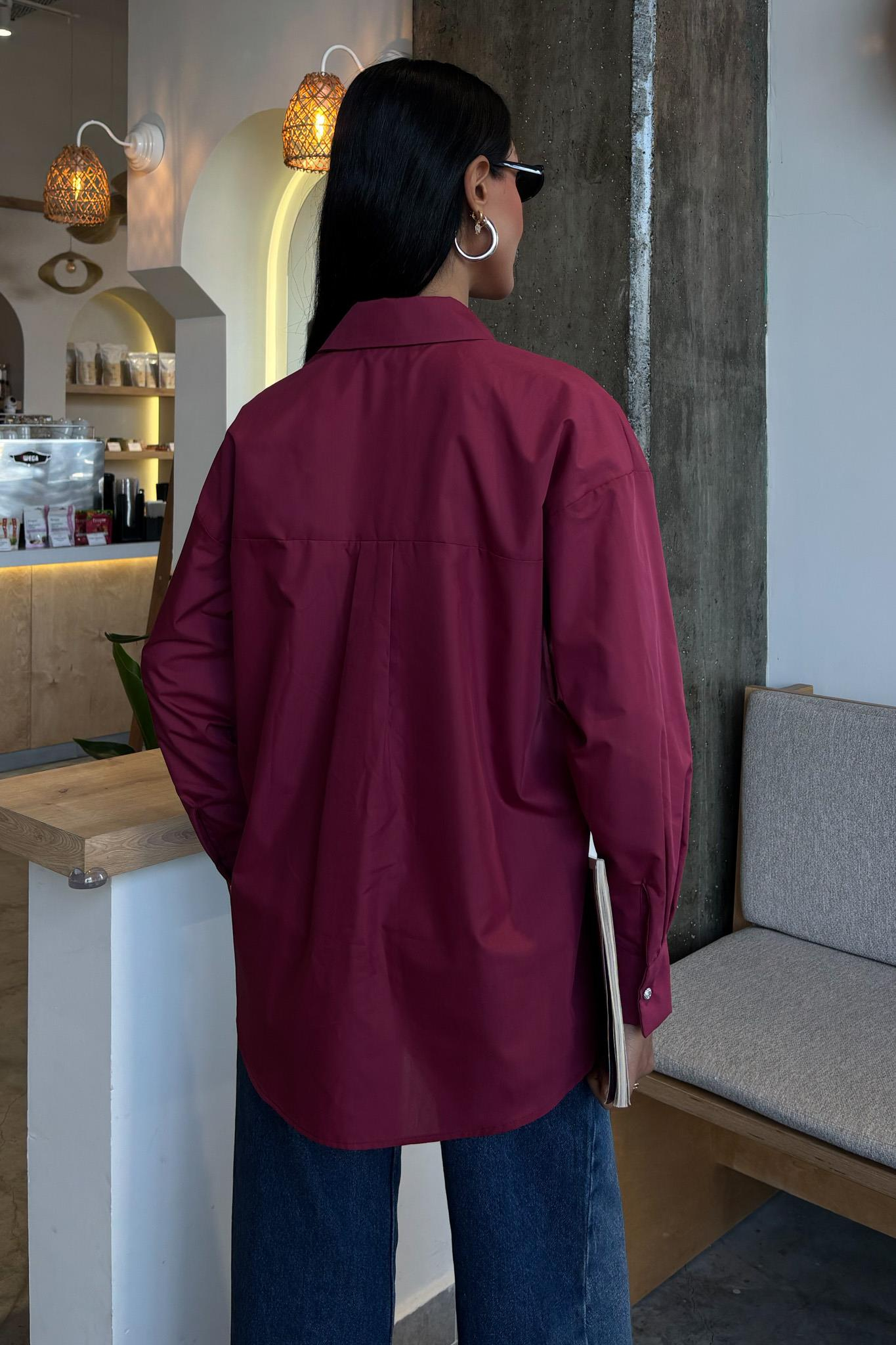 S5Y3413Kristal Taş Çakımlı Poplin Gömlek 3413