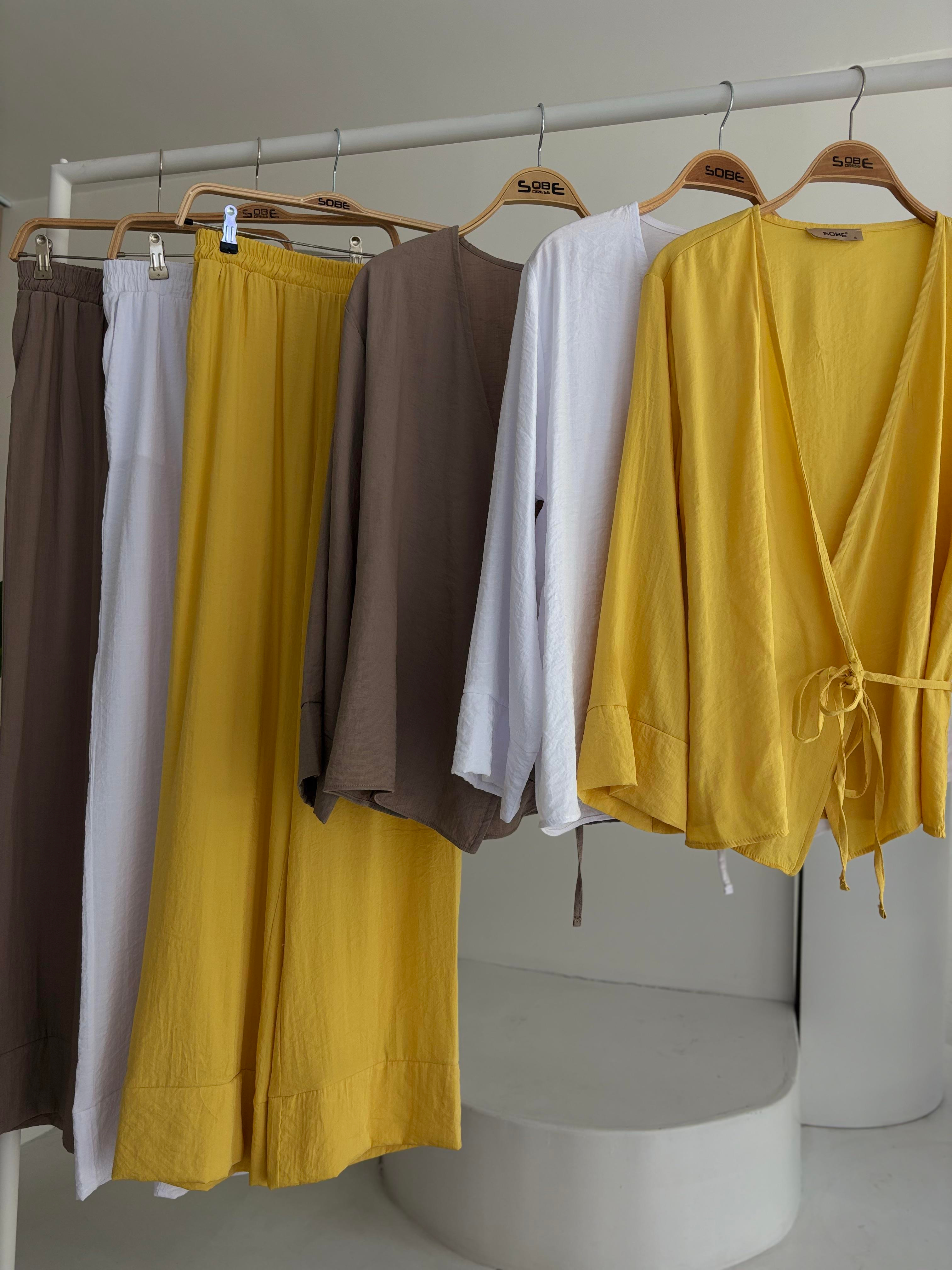 S5Y10191Kruvaze Model Klasik Pantolonlu Çupra Keten Takım 10191
