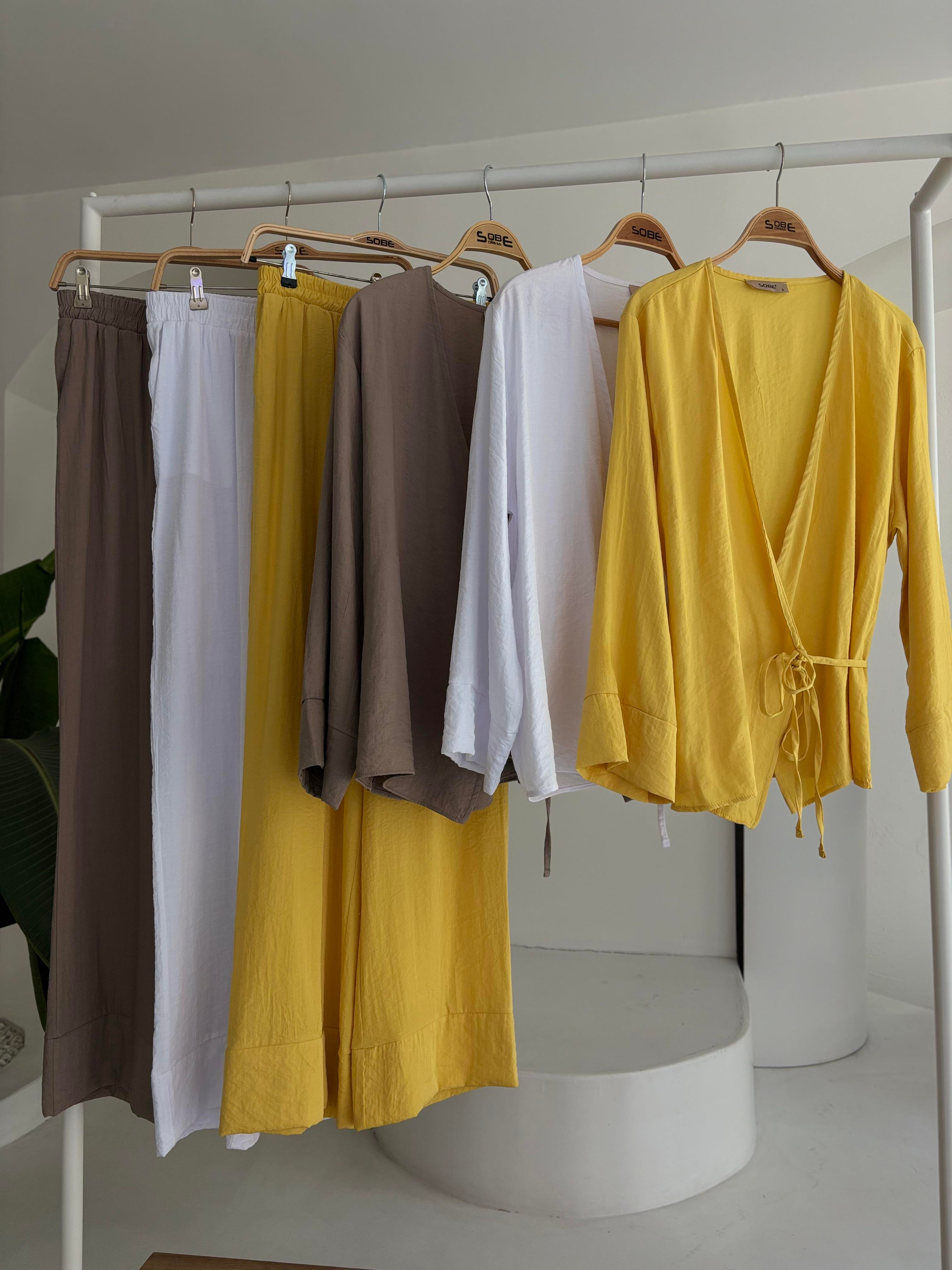 S5Y10191Kruvaze Model Klasik Pantolonlu Çupra Keten Takım 10191