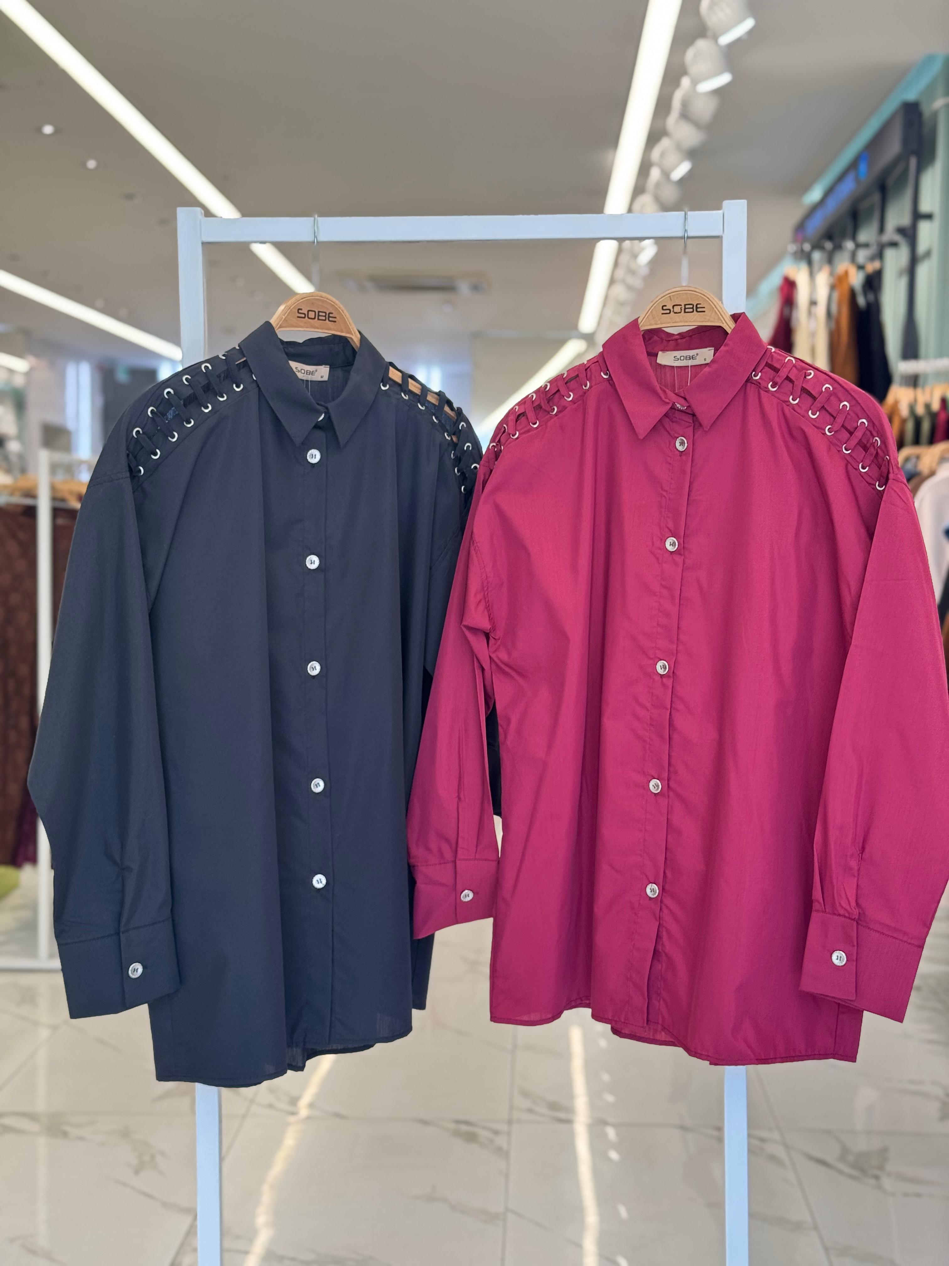 S5Y3419Kuşgözü ve Biye Detaylı Poplin Gömlek 3419