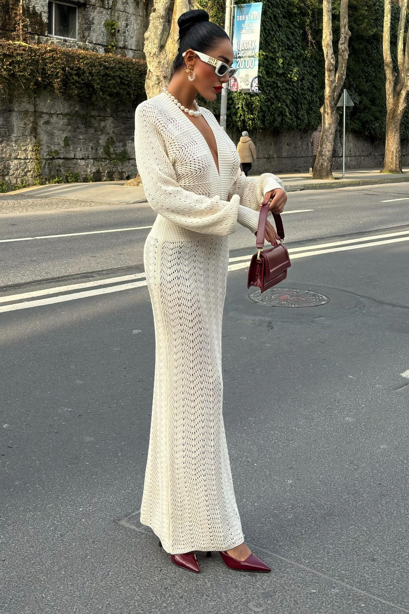 S4K2712Laura Derin Dekolte Kroşe Elbise 2712-0025