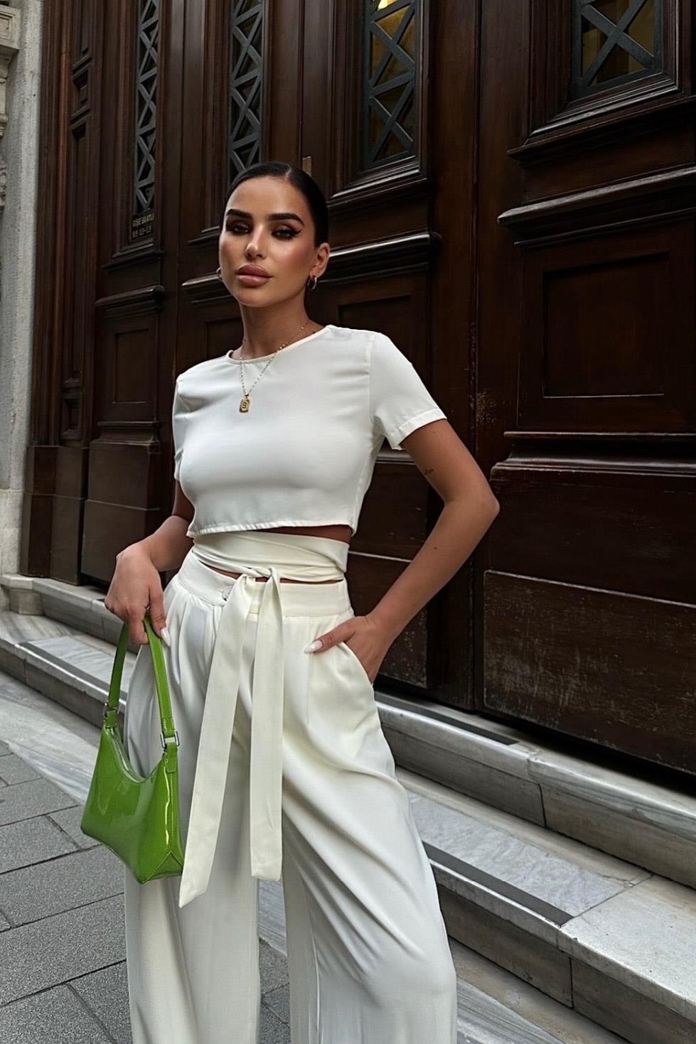 S4Y9793Leila Bağlamalı Crop Top Takım 9793 08