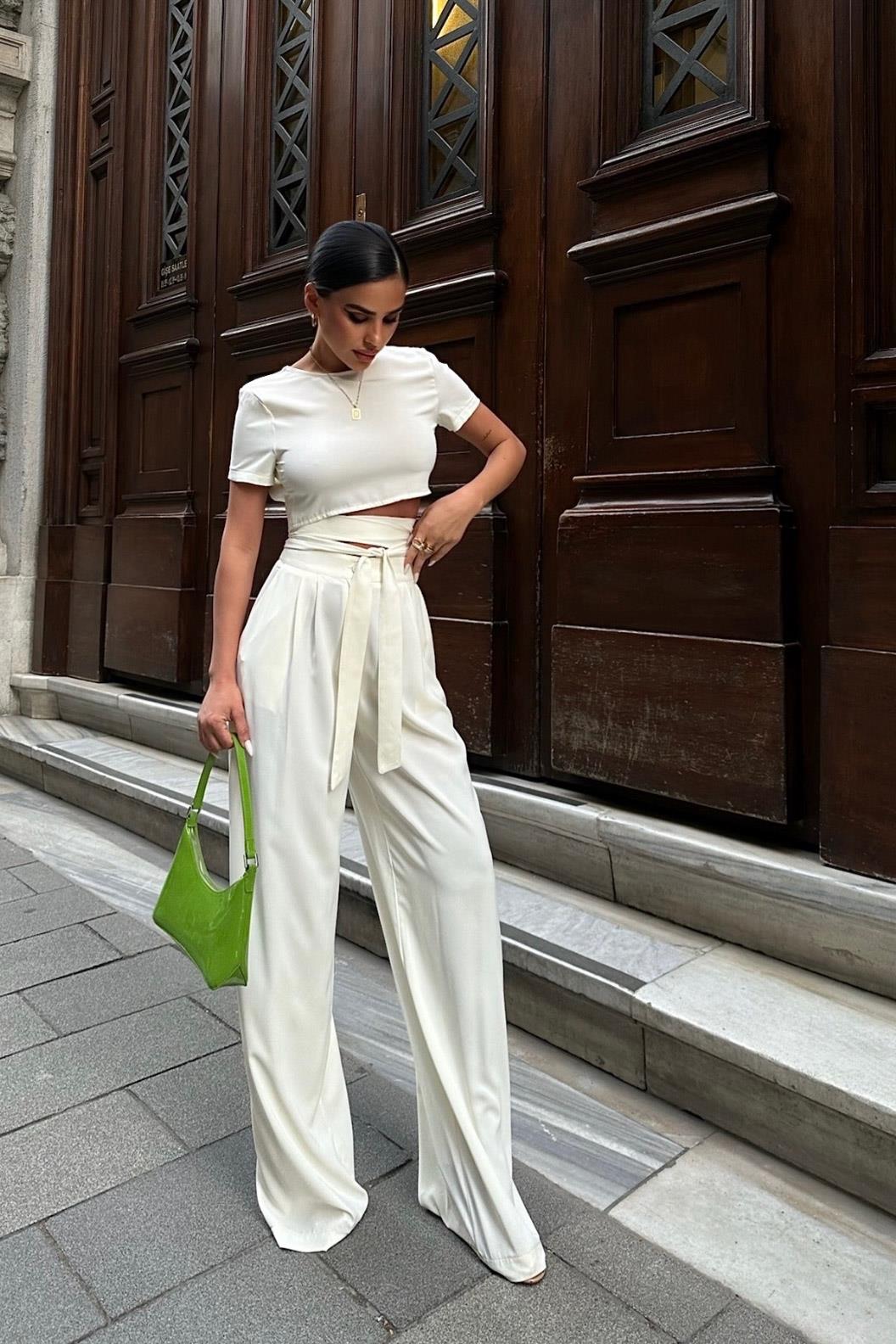 S4Y9793Leila Bağlamalı Crop Top Takım 9793 08