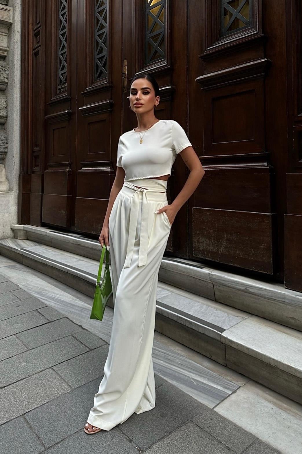 S4Y9793Leila Bağlamalı Crop Top Takım 9793 08