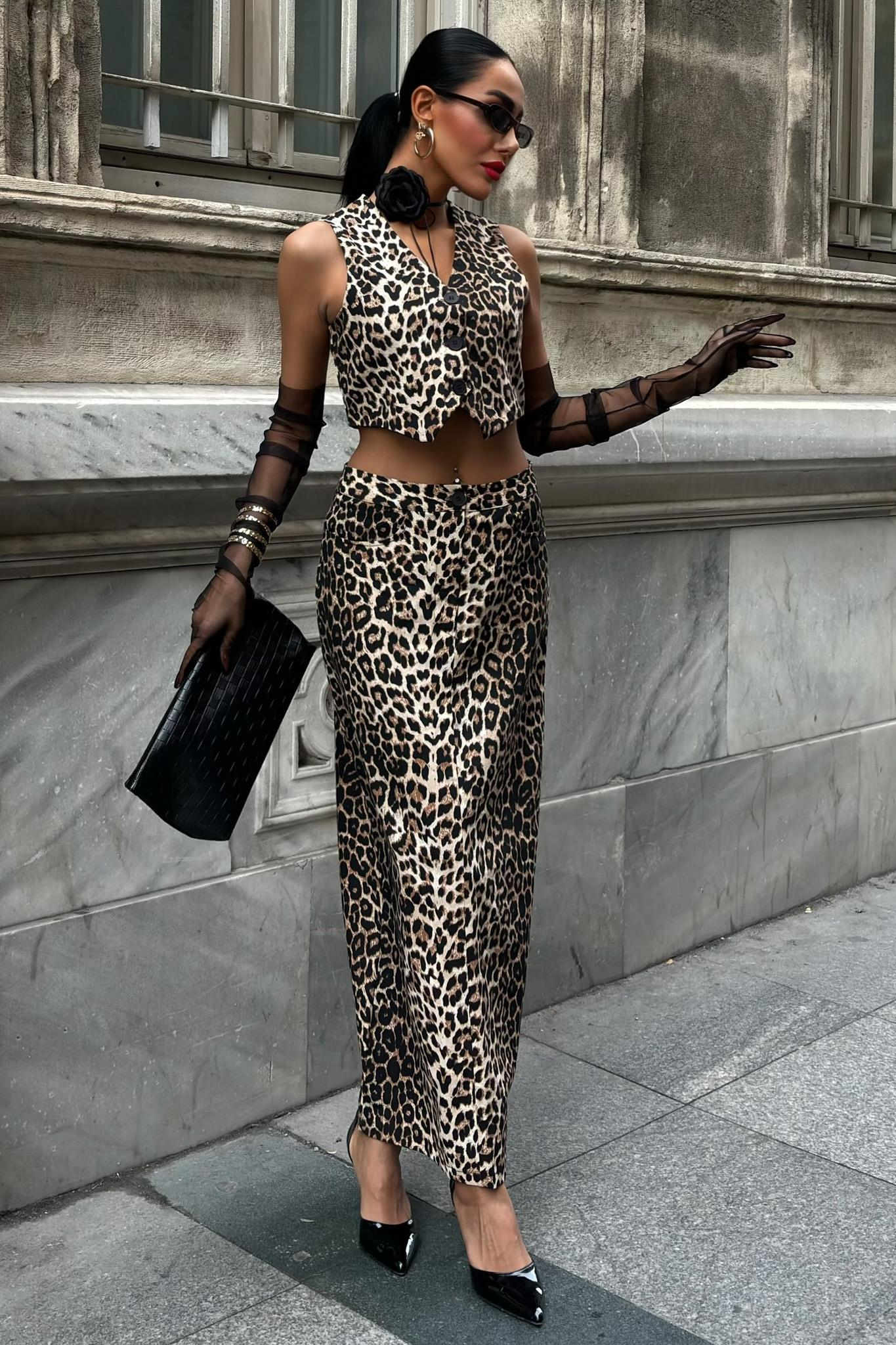S5Y10072Leopar Desenli Gabardin Takım 10072