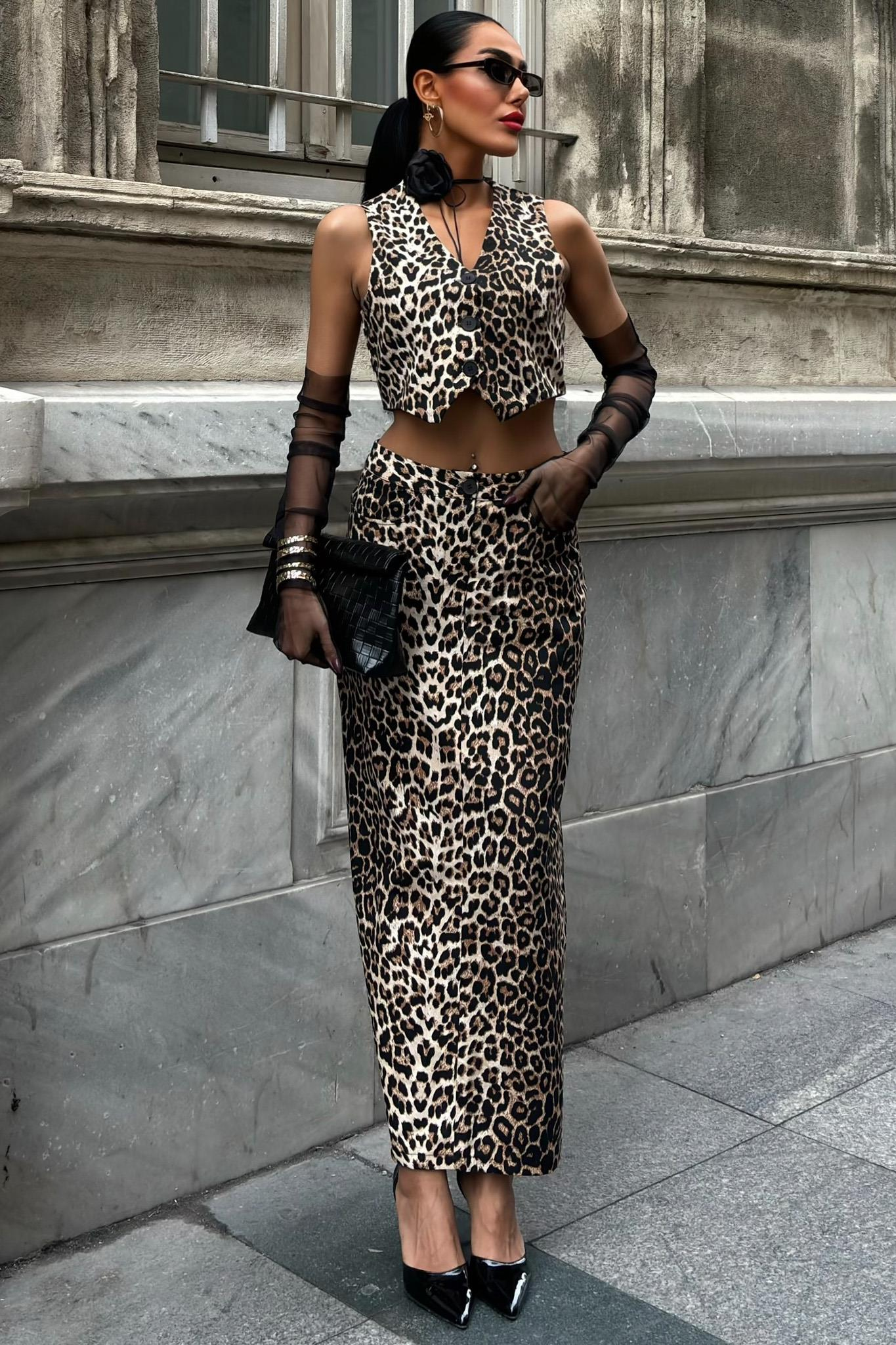 S5Y10072Leopar Desenli Gabardin Takım 10072