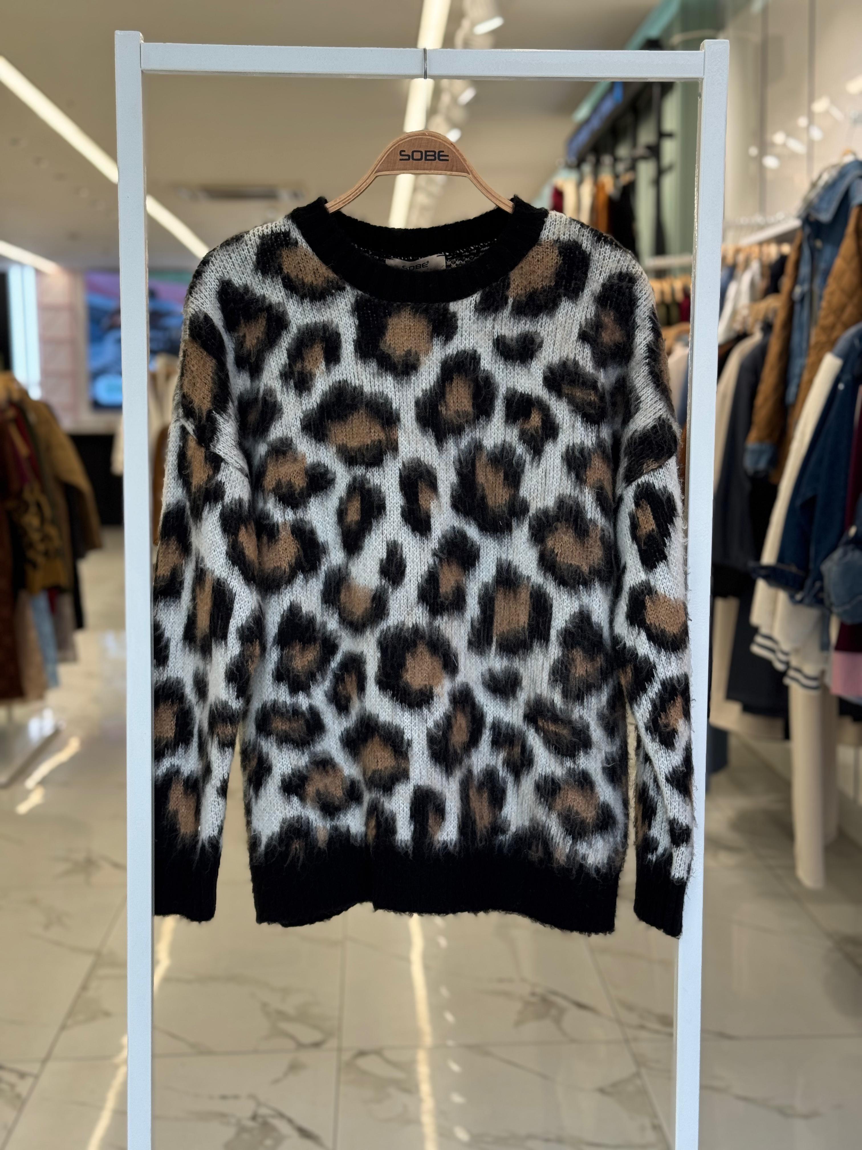 S5K1337Leopar Desenli Triko Kazak 1337